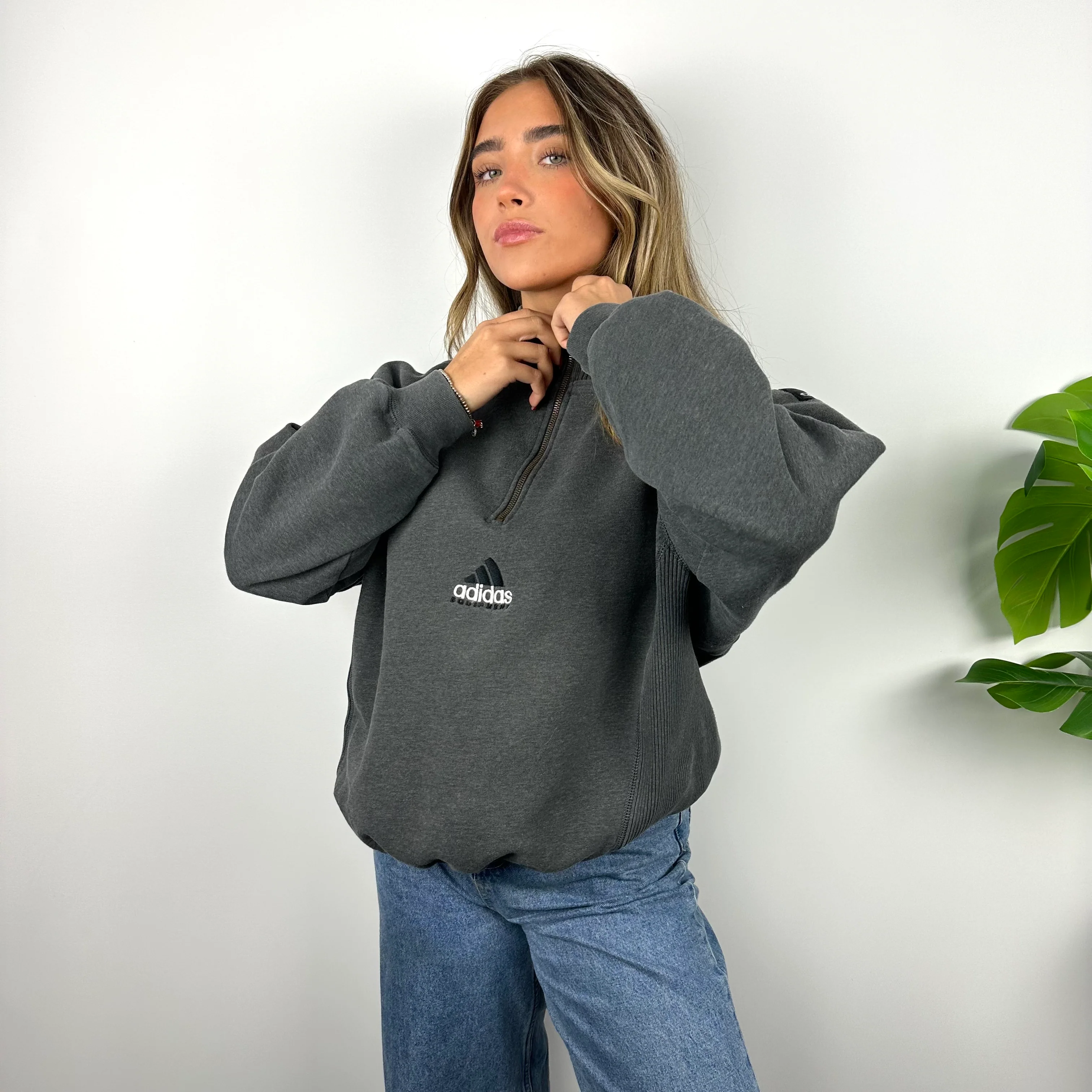 Adidas Equipment RARE Grey Embroidered Spell Out Quarter Zip Sweatshirt (M) - Image 7