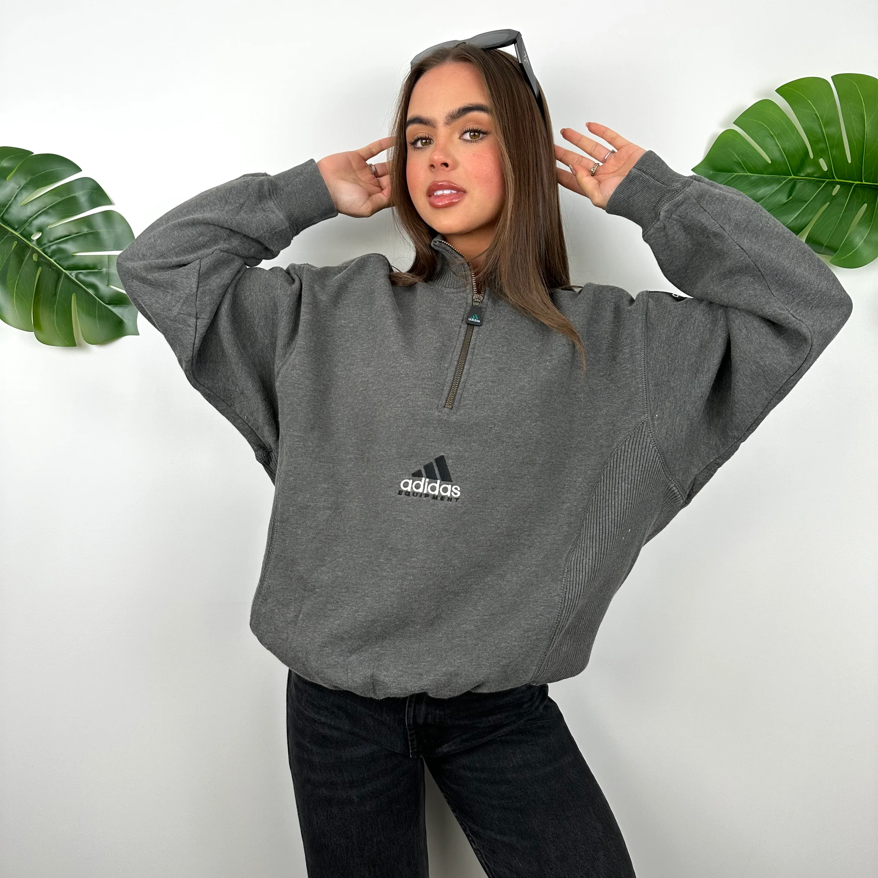 Adidas Equipment RARE Grey Embroidered Spell Out Quarter Zip Sweatshirt (M) - Image 2
