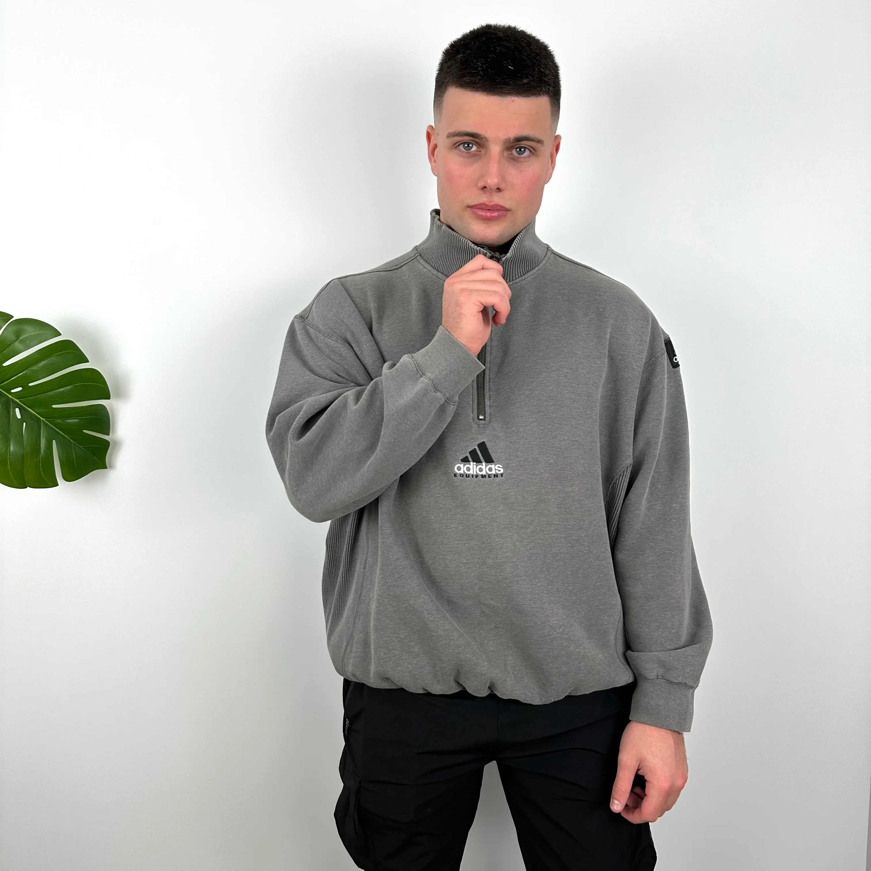 Adidas Equipment RARE Grey Embroidered Spell Out Quarter Zip Sweatshirt (L) - Image 2