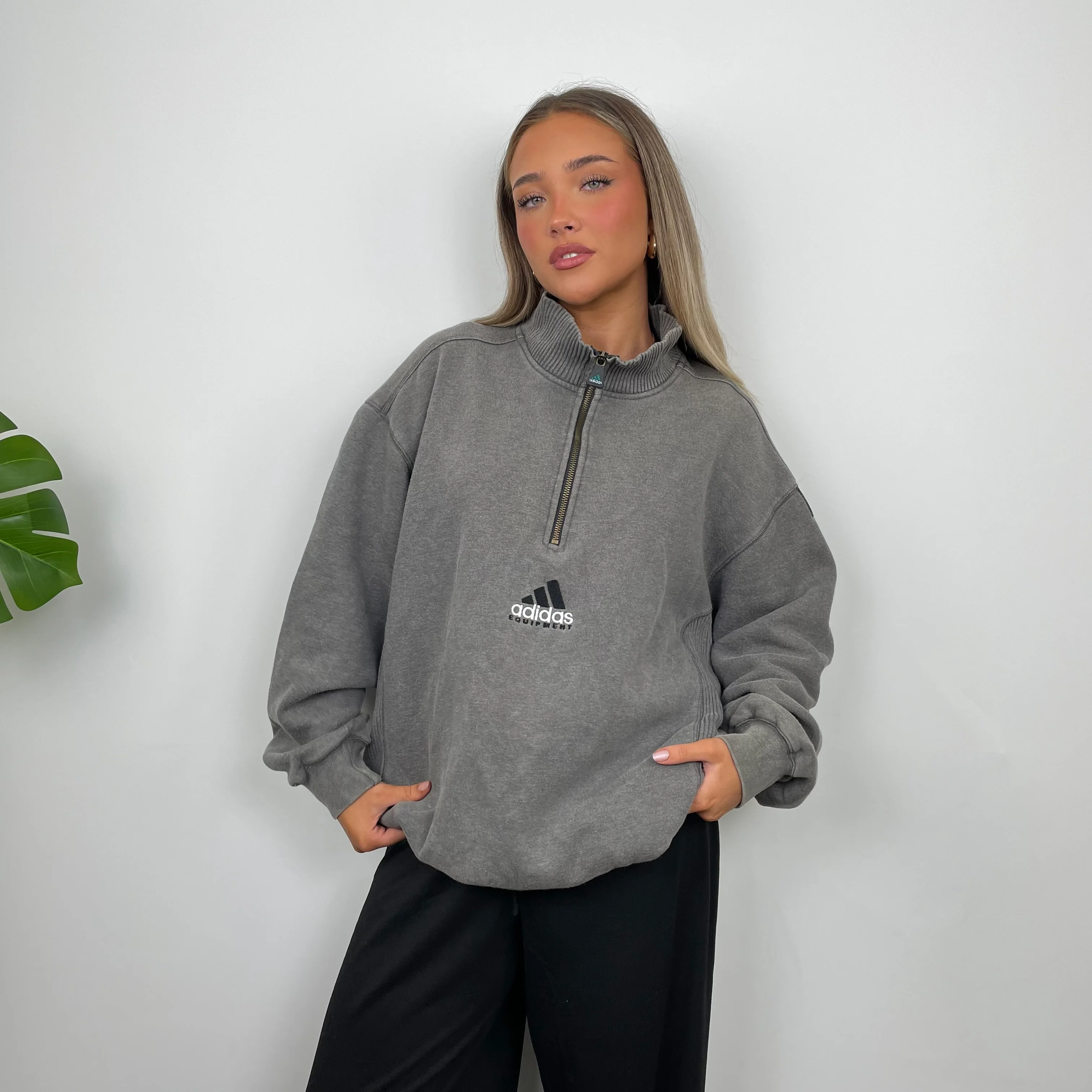 Adidas Equipment RARE Grey Embroidered Spell Out Quarter Zip Sweatshirt (XL) - Image 3