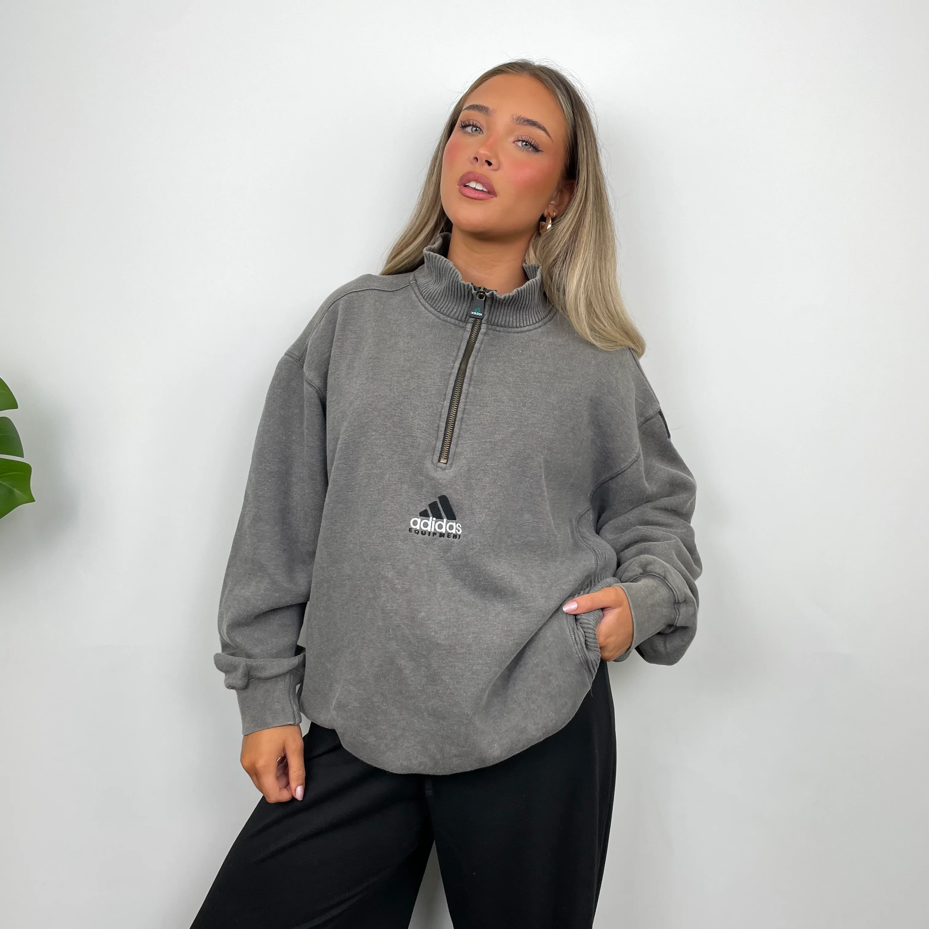 Adidas Equipment RARE Grey Embroidered Spell Out Quarter Zip Sweatshirt (XL) - Image 4