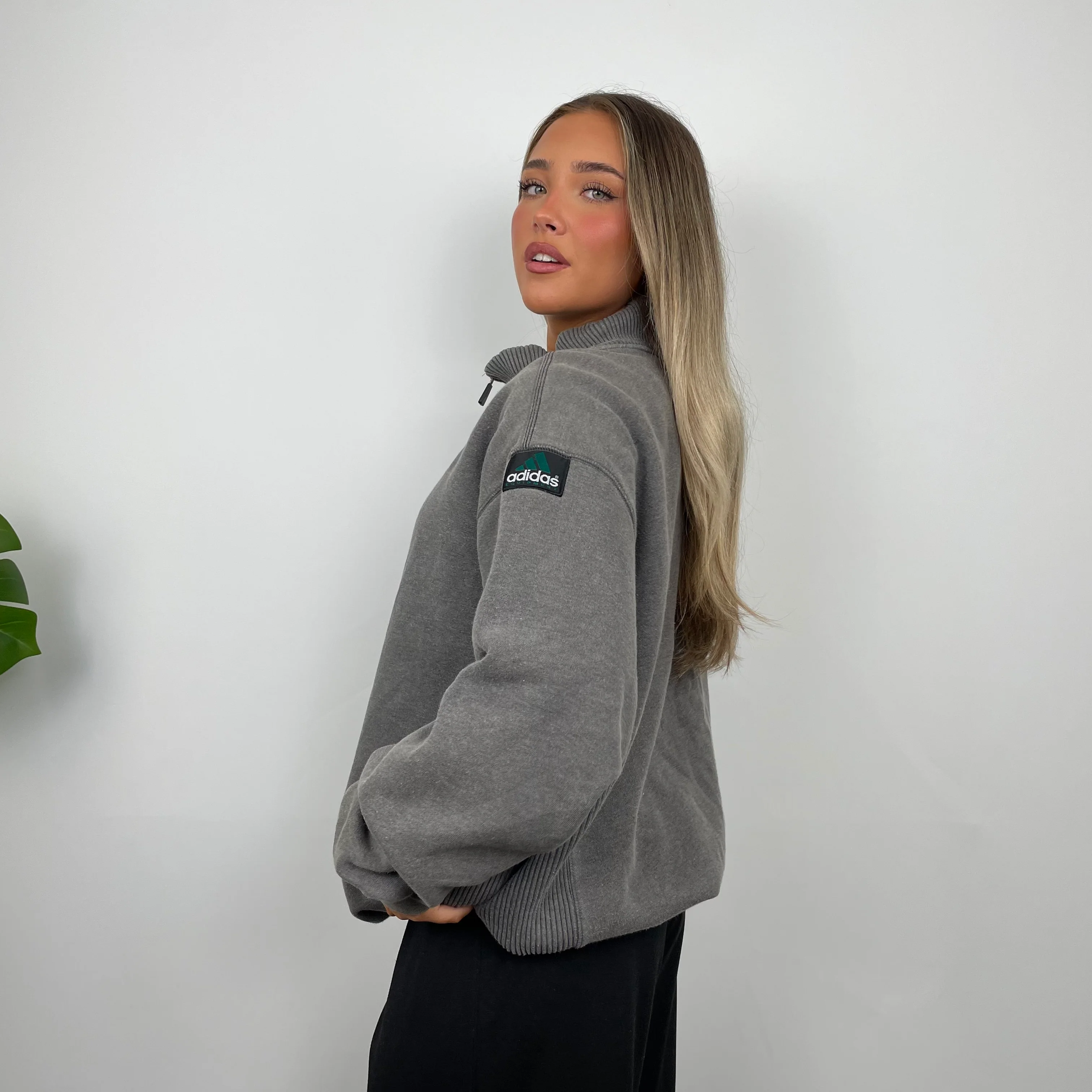 Adidas Equipment RARE Grey Embroidered Spell Out Quarter Zip Sweatshirt (XL) - Image 5