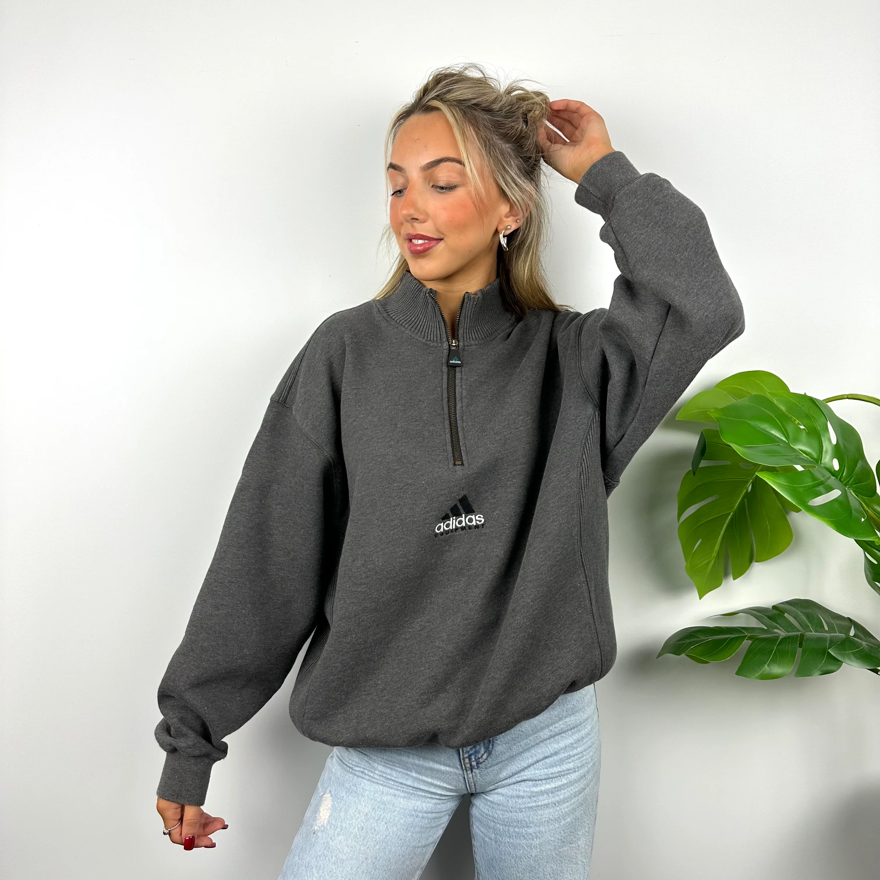Adidas Equipment RARE Grey Embroidered Spell Out Quarter Zip Sweatshirt (L) - Image 5