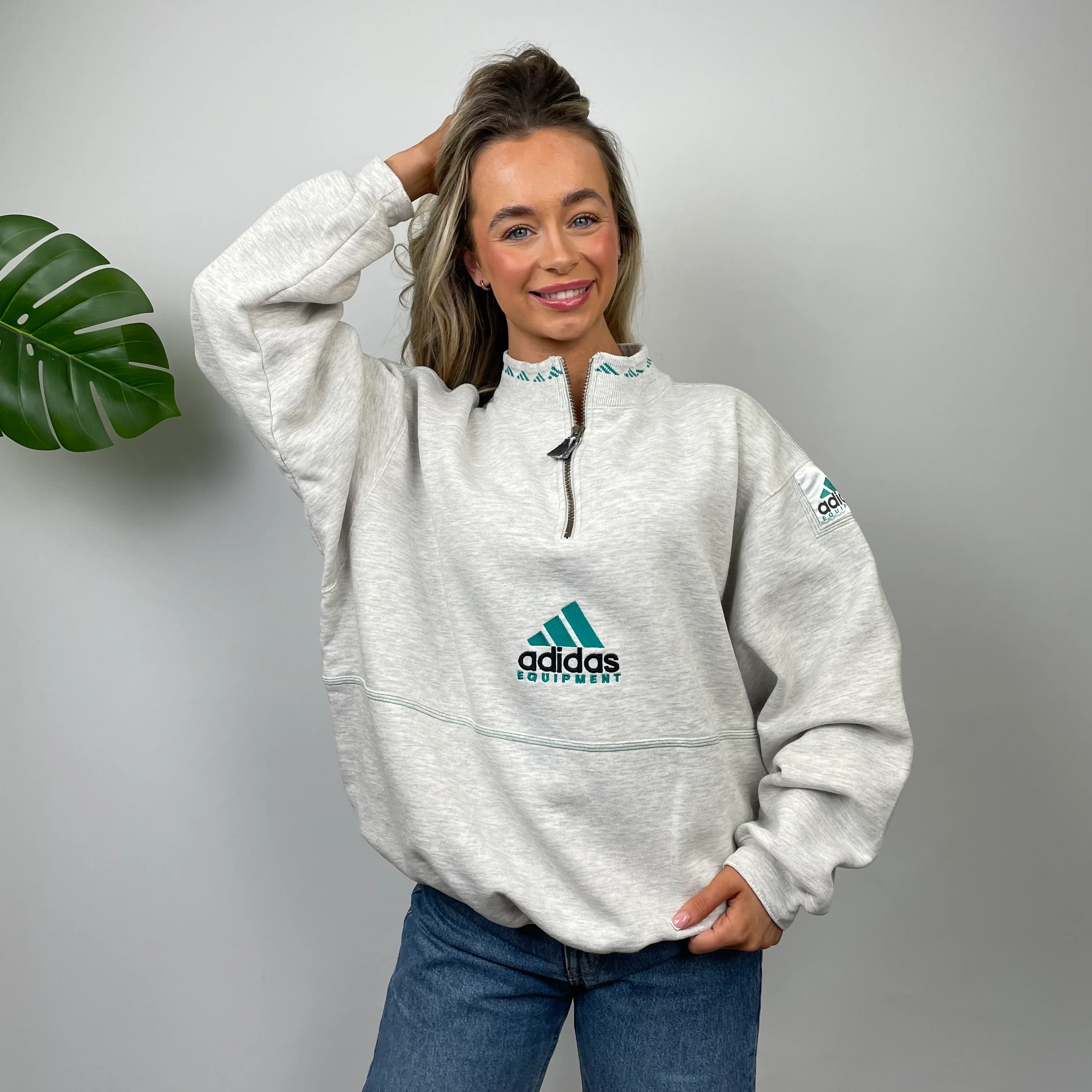 Adidas Equipment RARE Grey Embroidered Spell Out Quarter Zip Sweatshirt (M) - Image 4