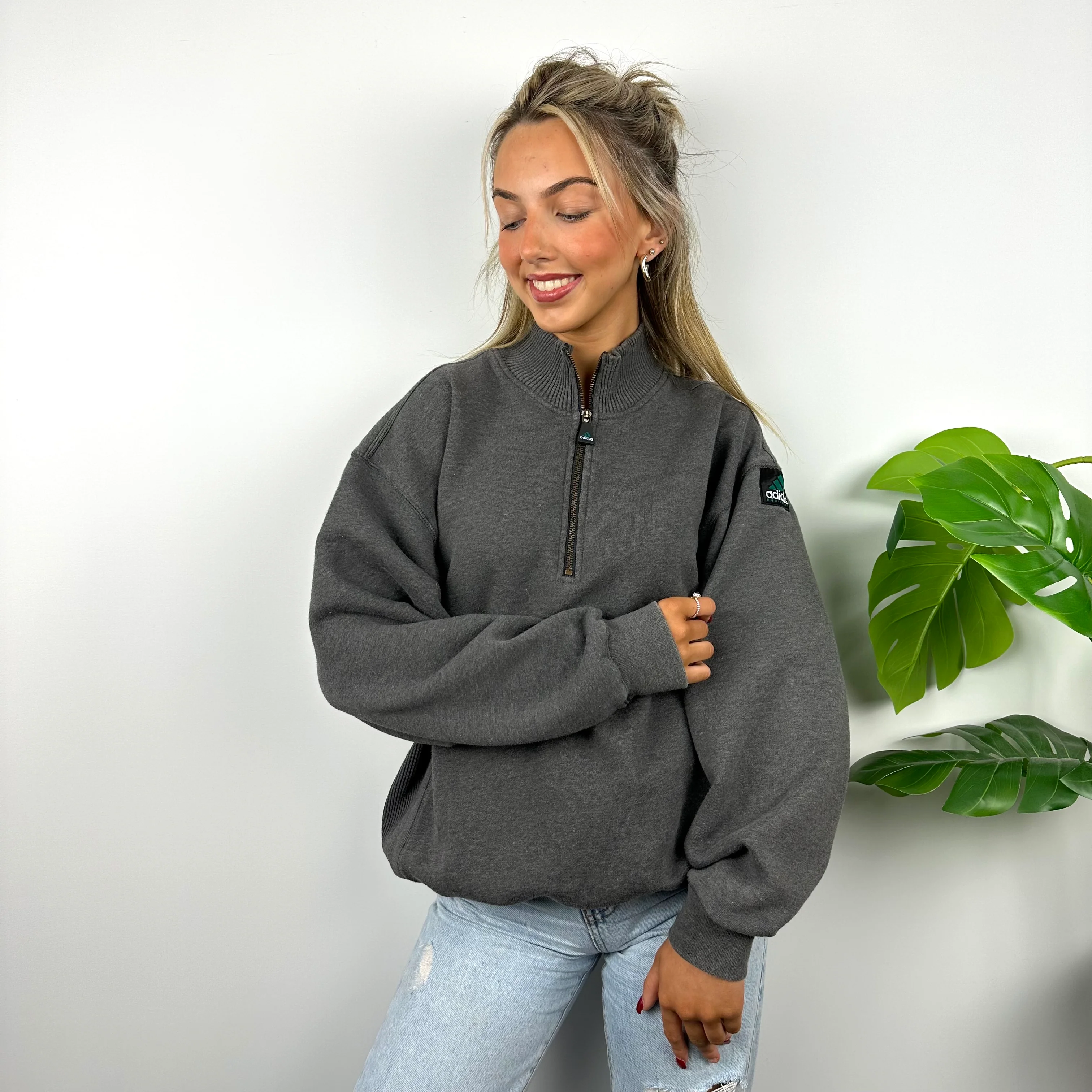 Adidas Equipment RARE Grey Embroidered Spell Out Quarter Zip Sweatshirt (L) - Image 8