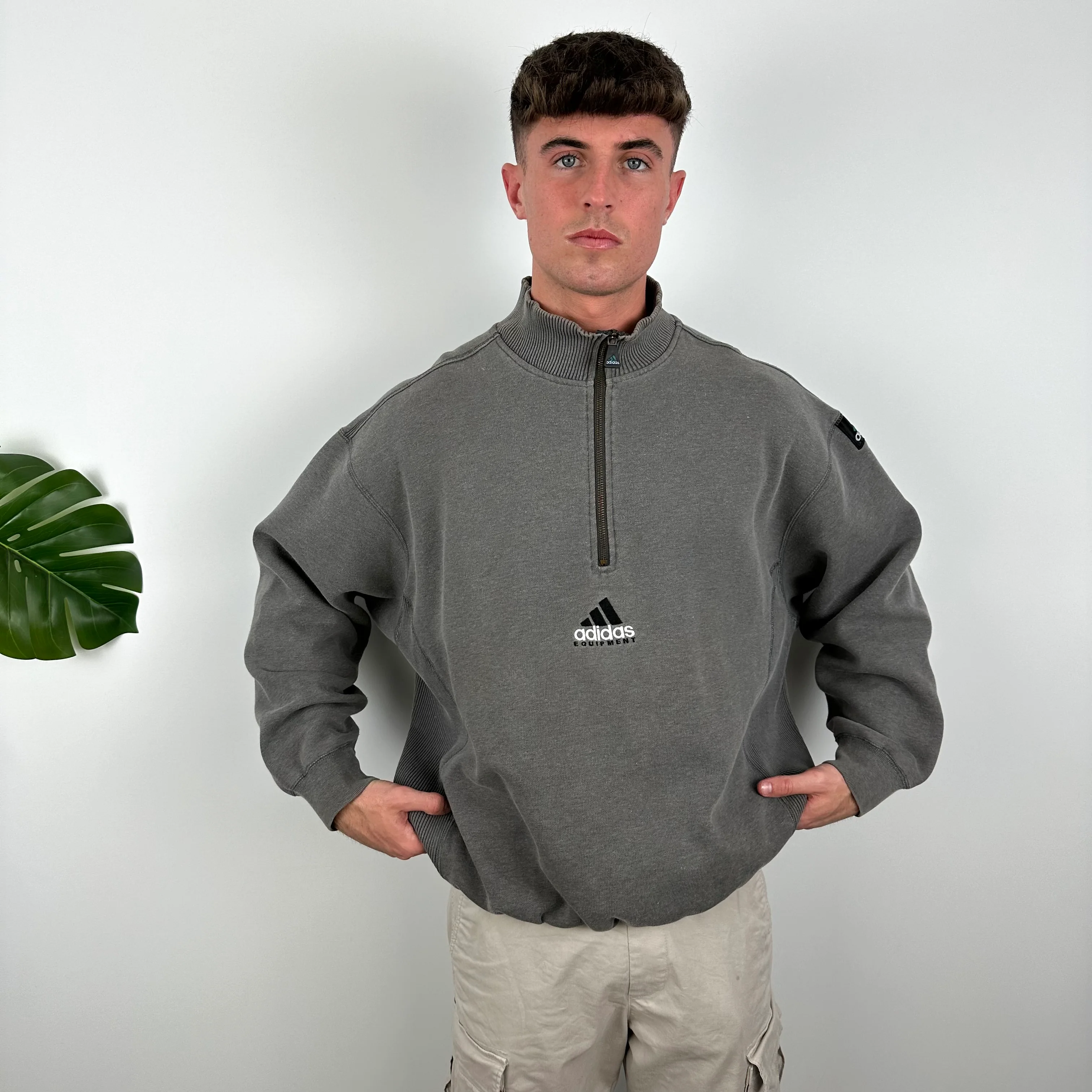 Adidas Equipment RARE Grey Embroidered Spell Out Quarter Zip Sweatshirt (L) - Image 2