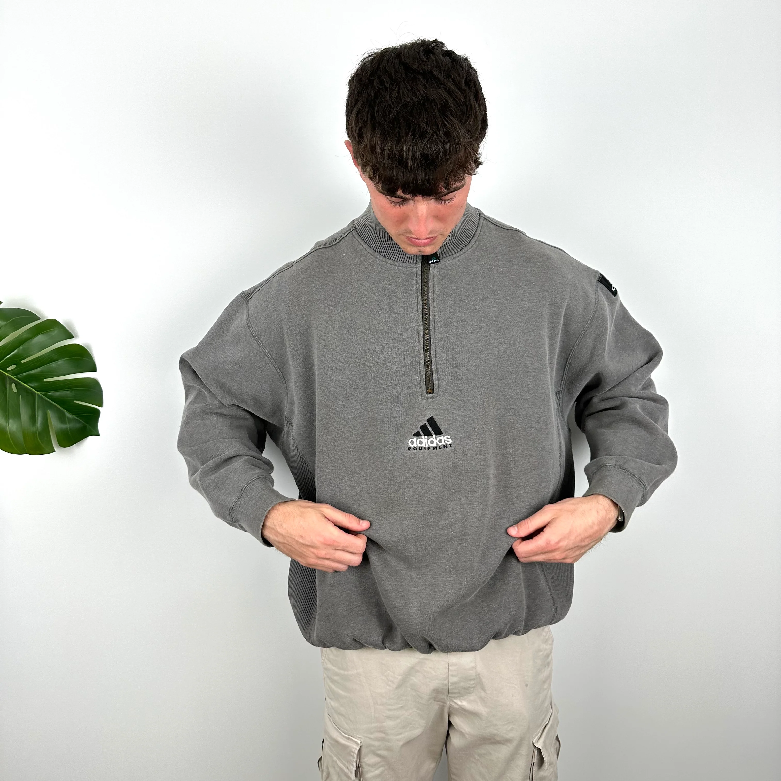 Adidas Equipment RARE Grey Embroidered Spell Out Quarter Zip Sweatshirt (L) - Image 6