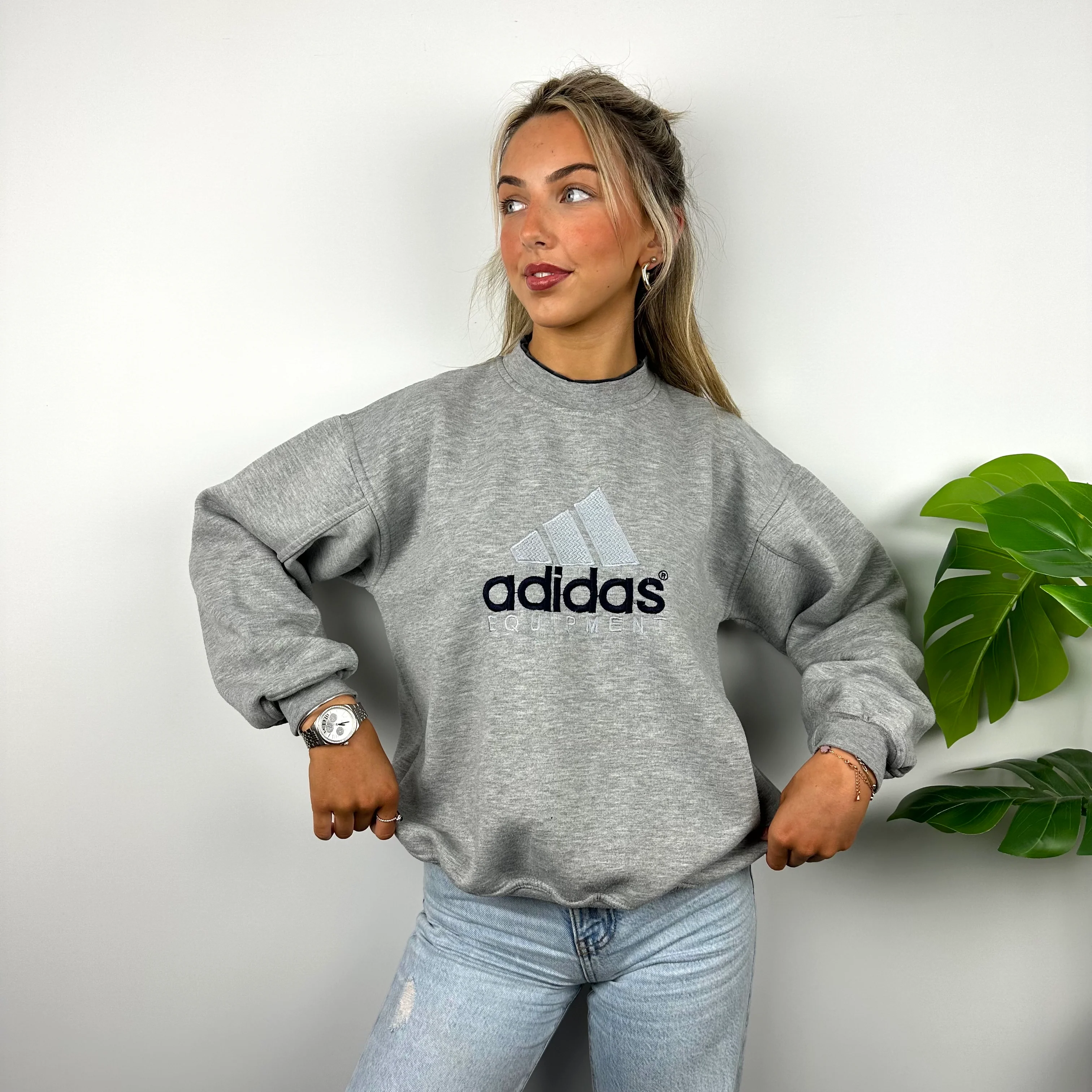 Adidas Equipment RARE Grey Embroidered Spell Out Sweatshirt (M) - Image 6