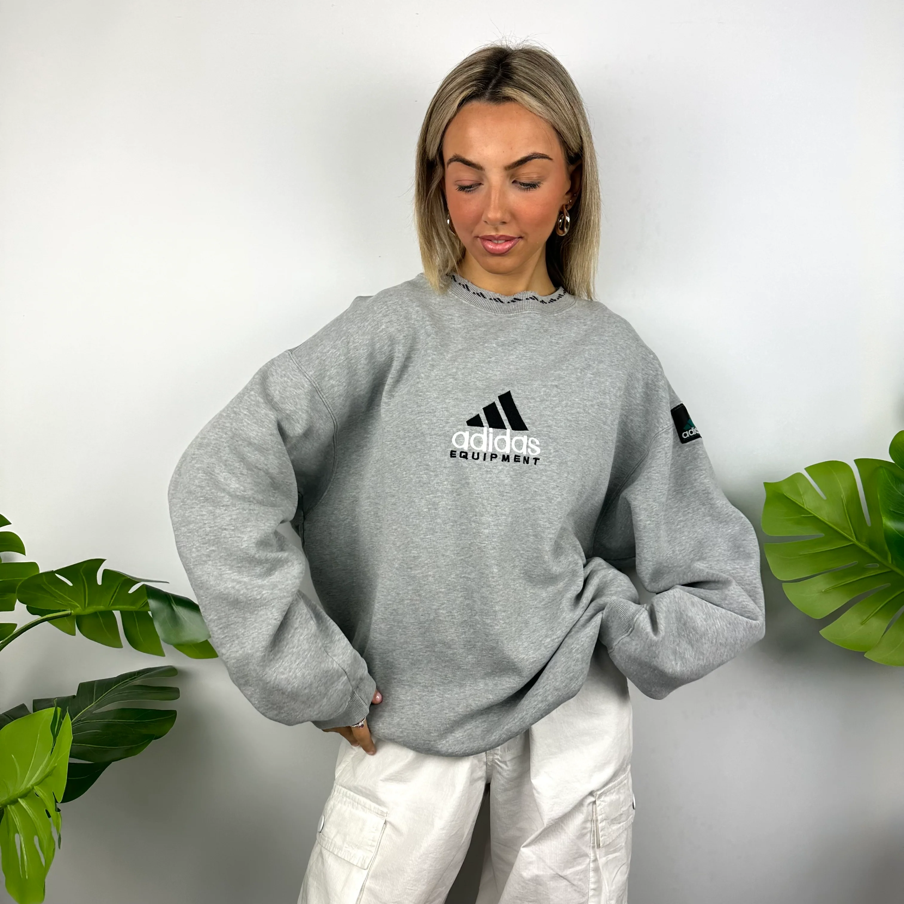 Adidas Equipment RARE Grey Embroidered Spell Out Sweatshirt (XL) - Image 6