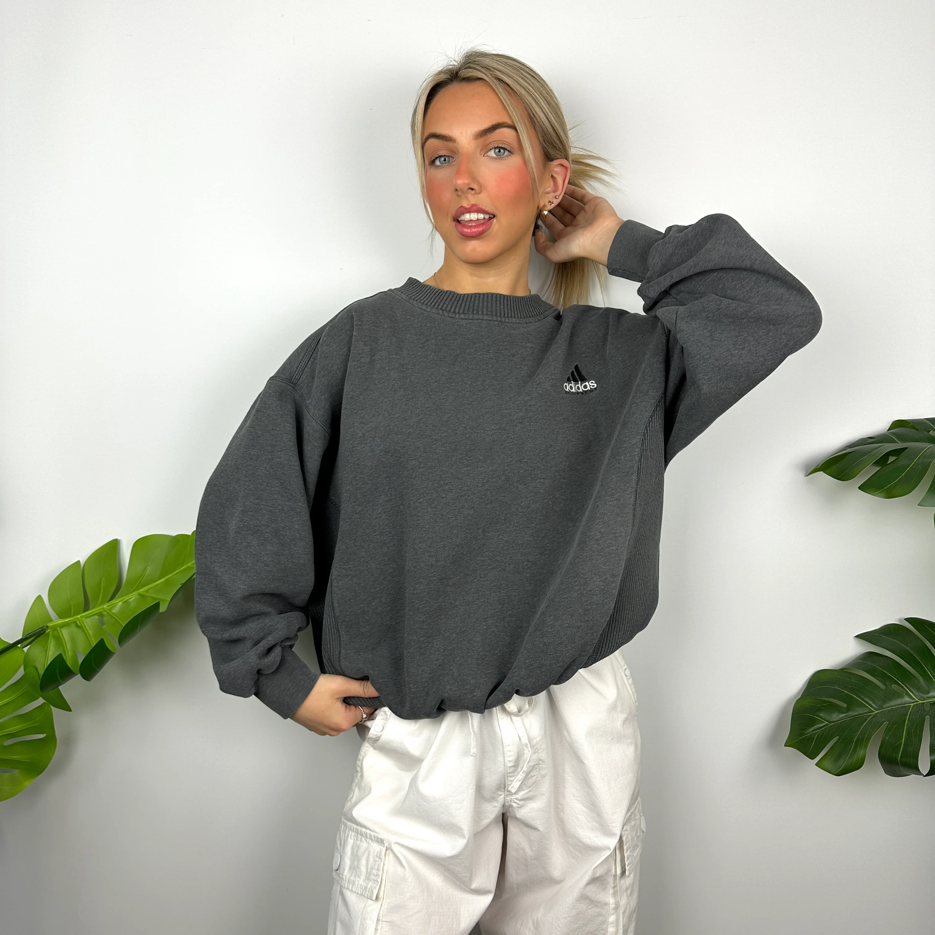 Adidas Equipment RARE Grey Embroidered Spell Out Sweatshirt (M)