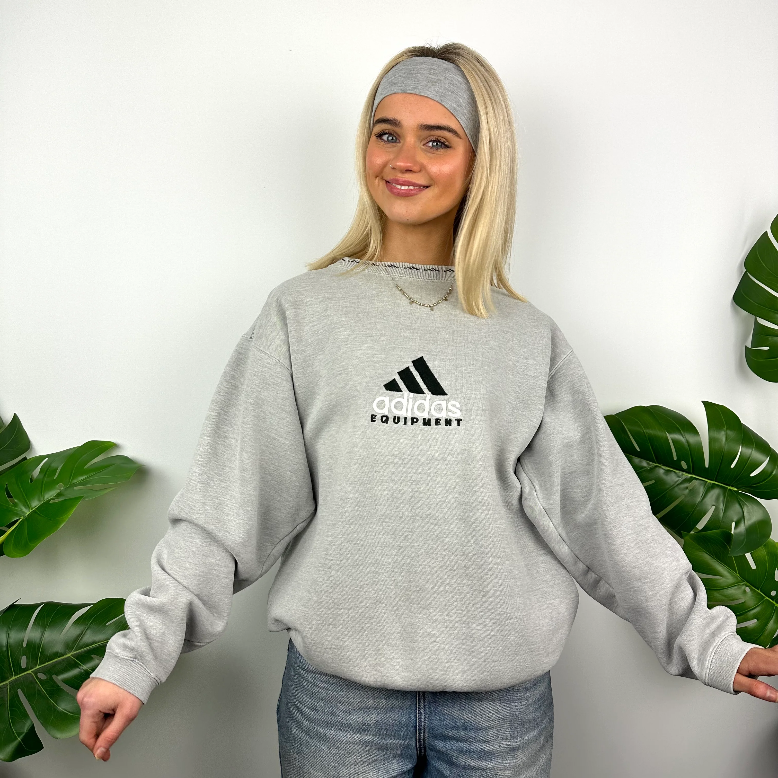Adidas Equipment RARE Grey Embroidered Spell Out Sweatshirt (M) - Image 6