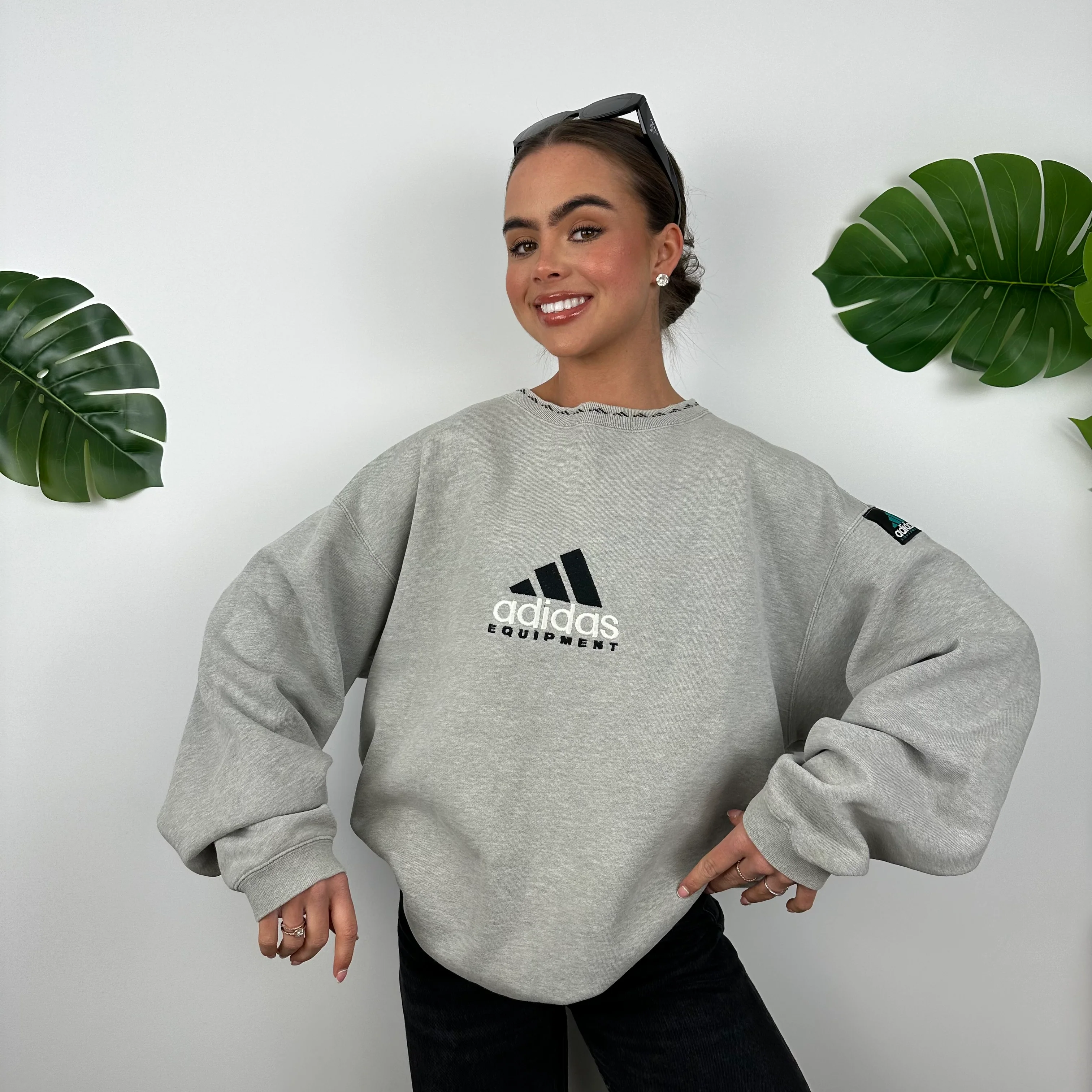 Adidas Equipment RARE Grey Embroidered Spell Out Sweatshirt (L) - Image 6