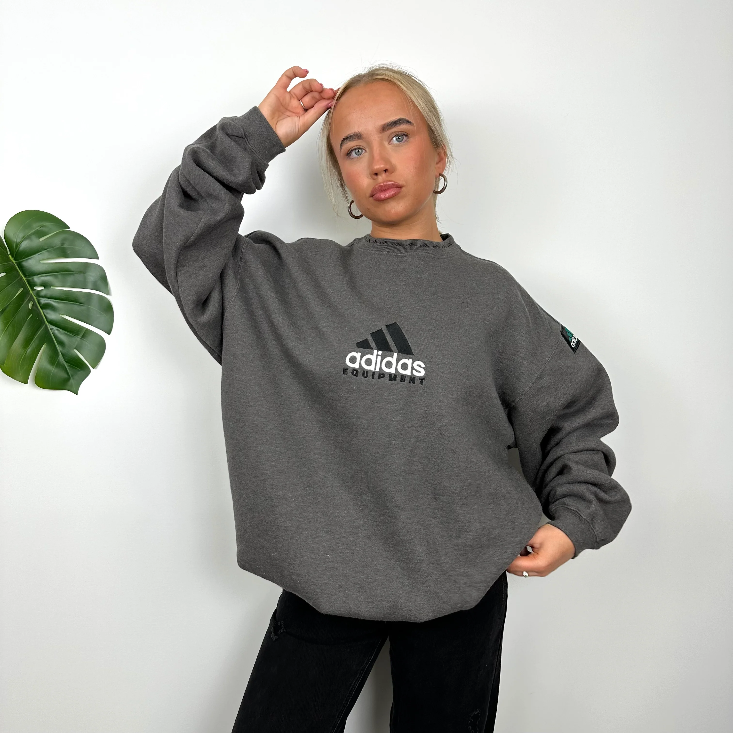 Adidas Equipment RARE Grey Embroidered Spell Out Sweatshirt (L) - Image 6