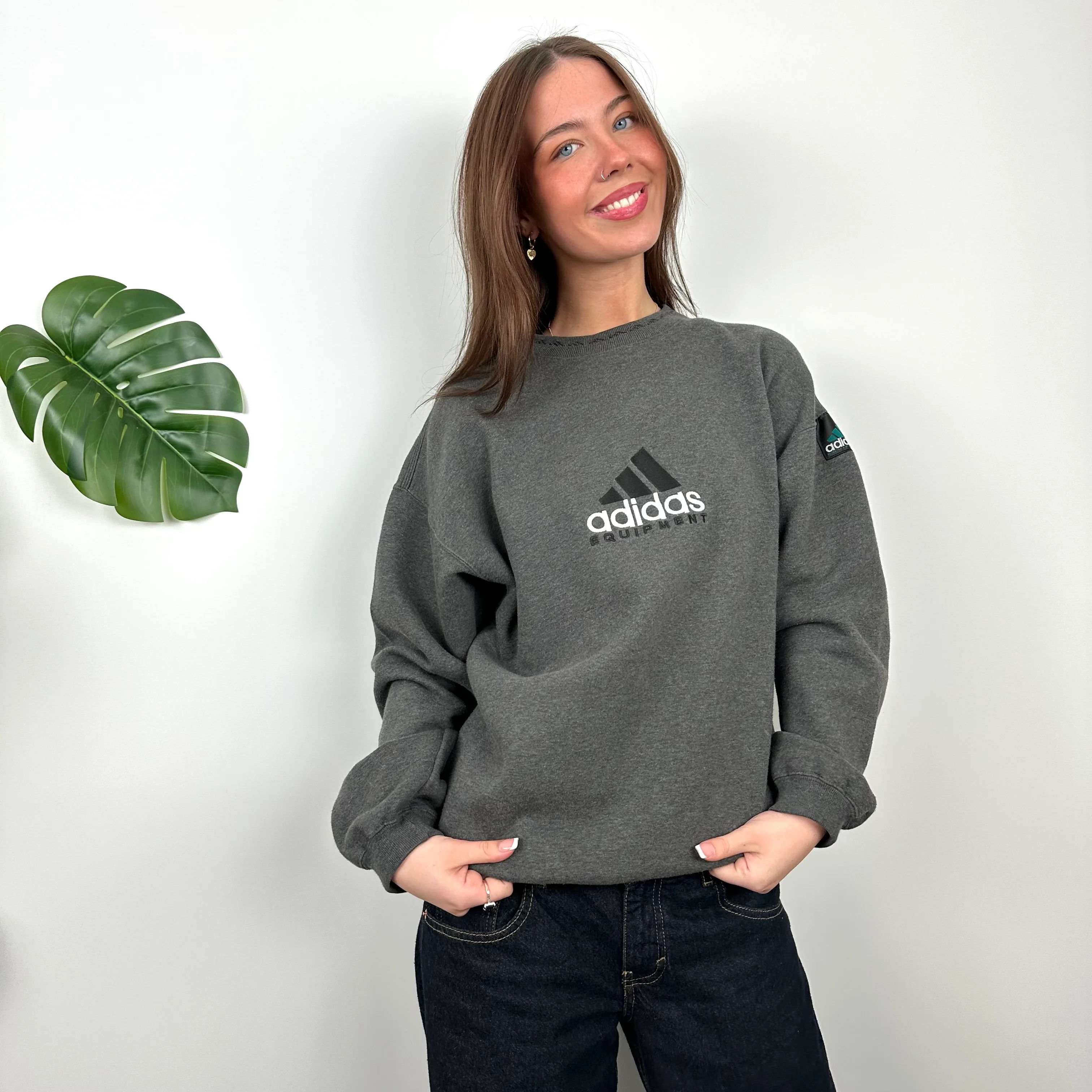 Adidas Equipment RARE Grey Embroidered Spell Out Sweatshirt (M) - Image 3