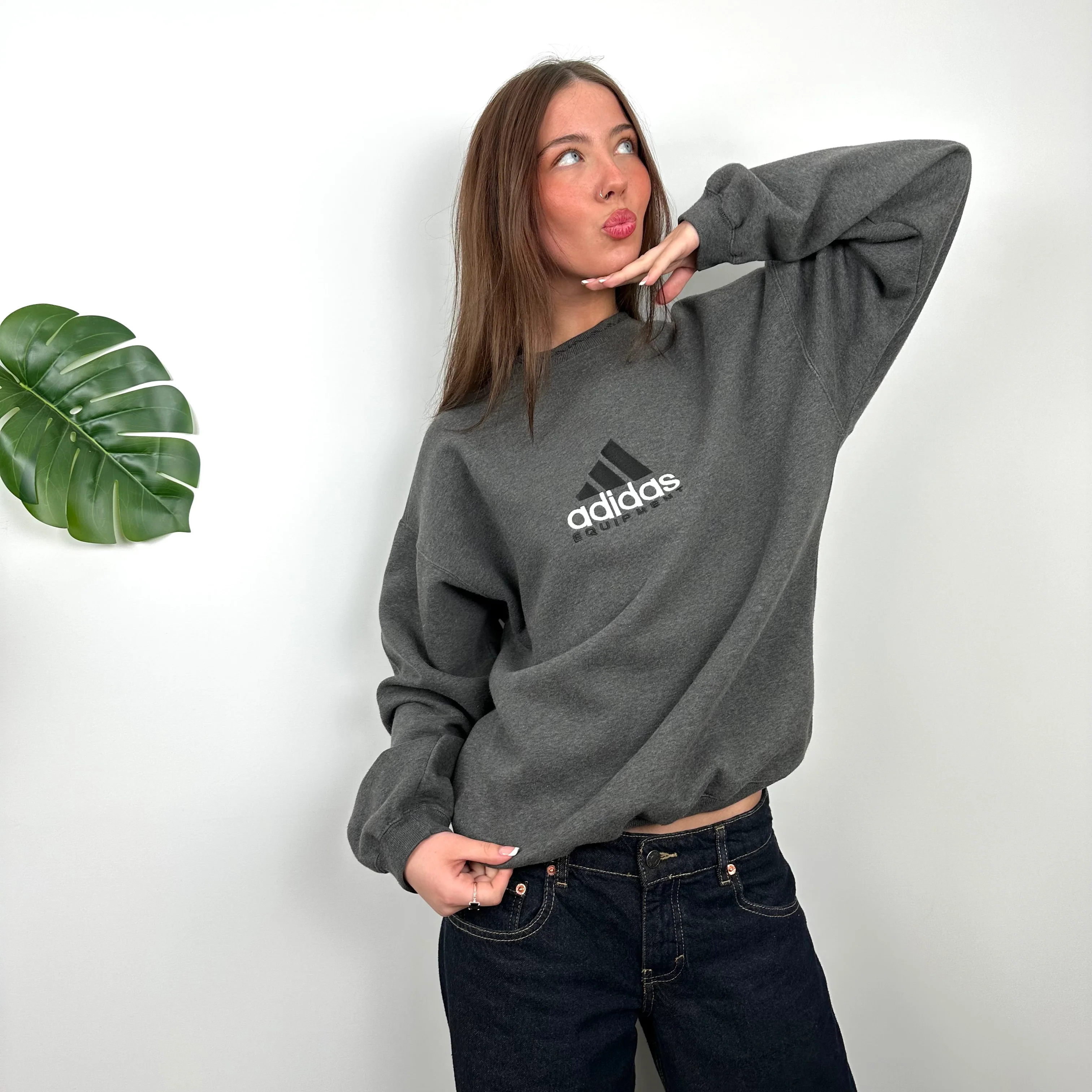 Adidas Equipment RARE Grey Embroidered Spell Out Sweatshirt (M) - Image 4