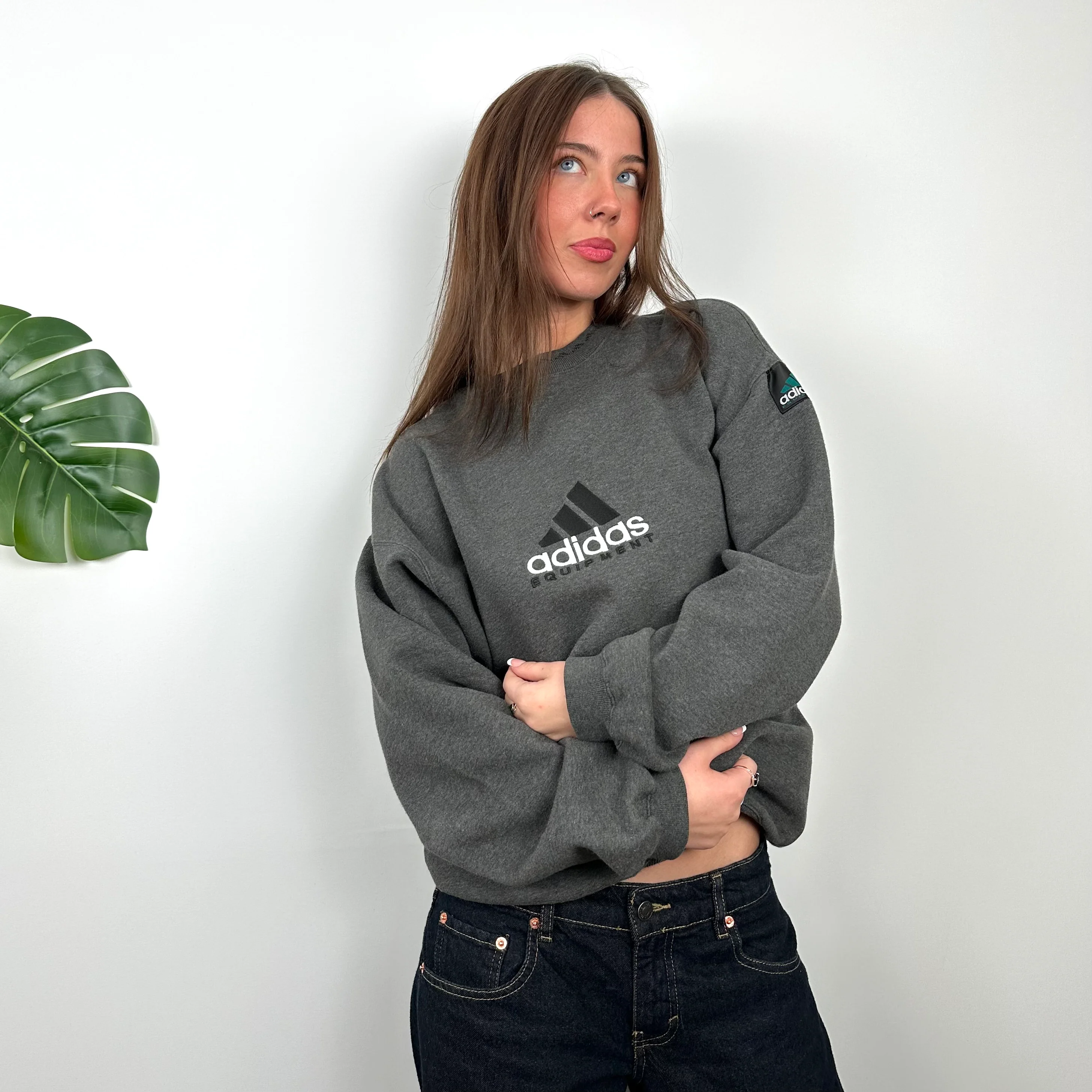 Adidas Equipment RARE Grey Embroidered Spell Out Sweatshirt (M) - Image 5