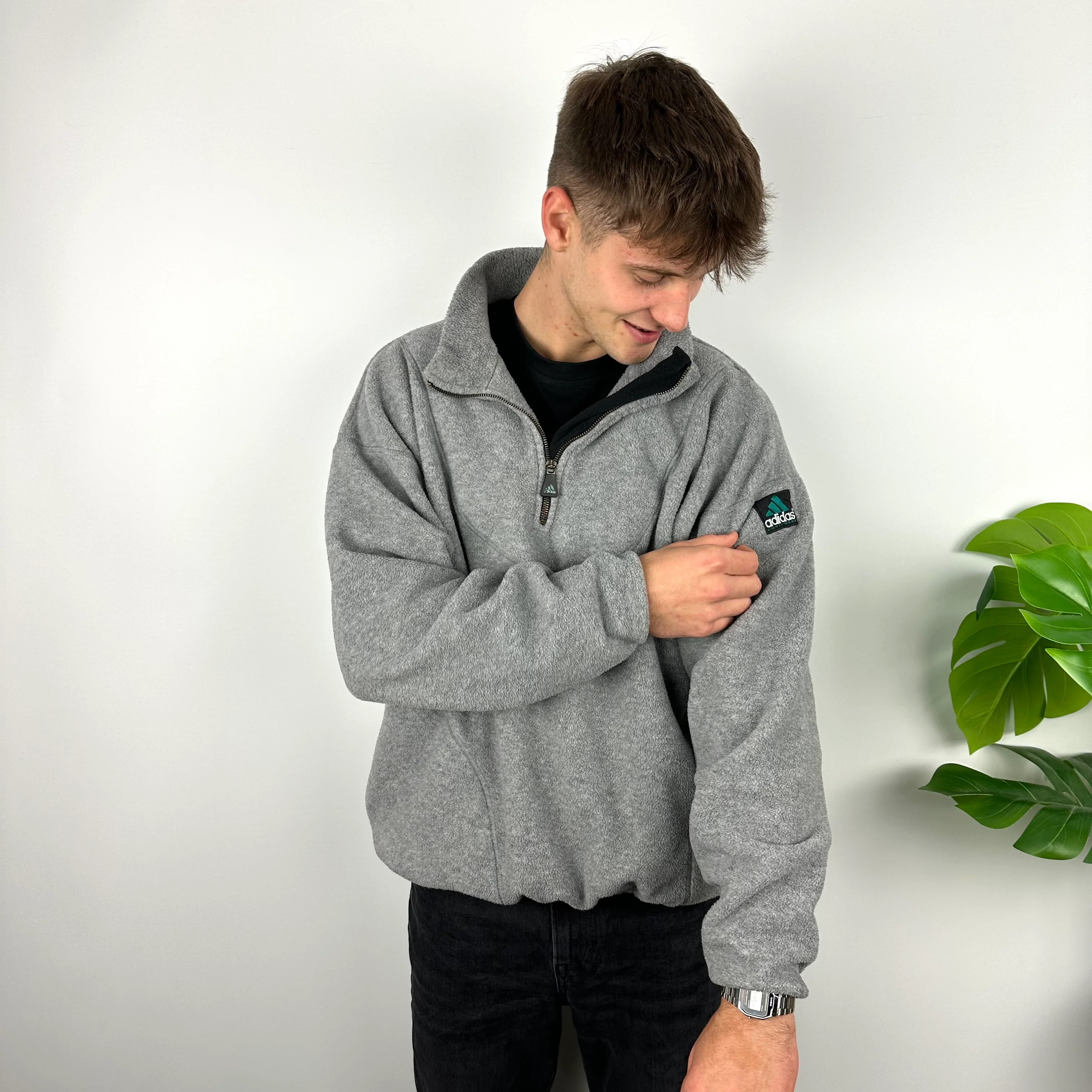 Adidas Equipment RARE Grey Embroidered Spell Out Teddy Bear Fleece Quarter Zip Sweatshirt (XL) - Image 3