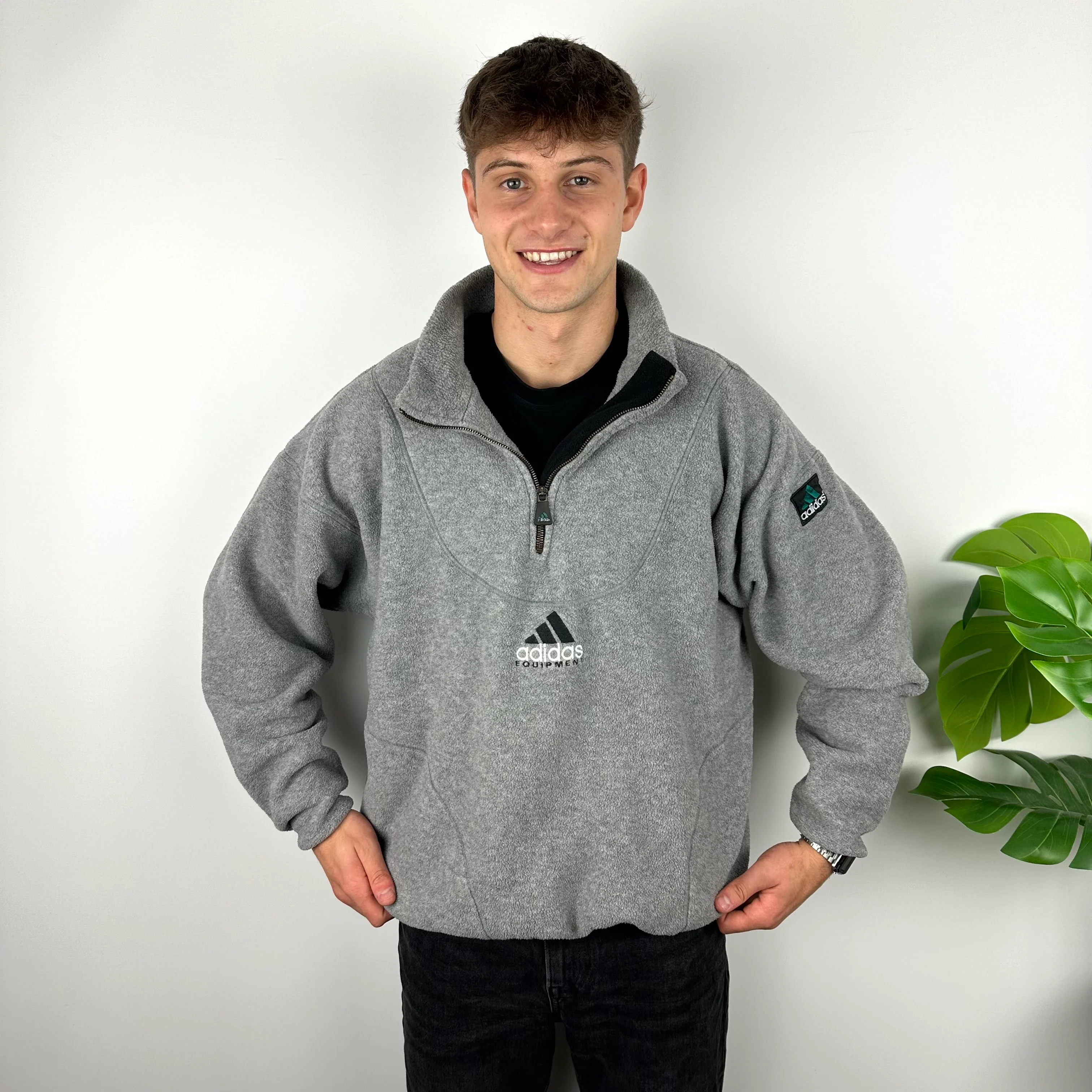 Adidas Equipment RARE Grey Embroidered Spell Out Teddy Bear Fleece Quarter Zip Sweatshirt (XL) - Image 5