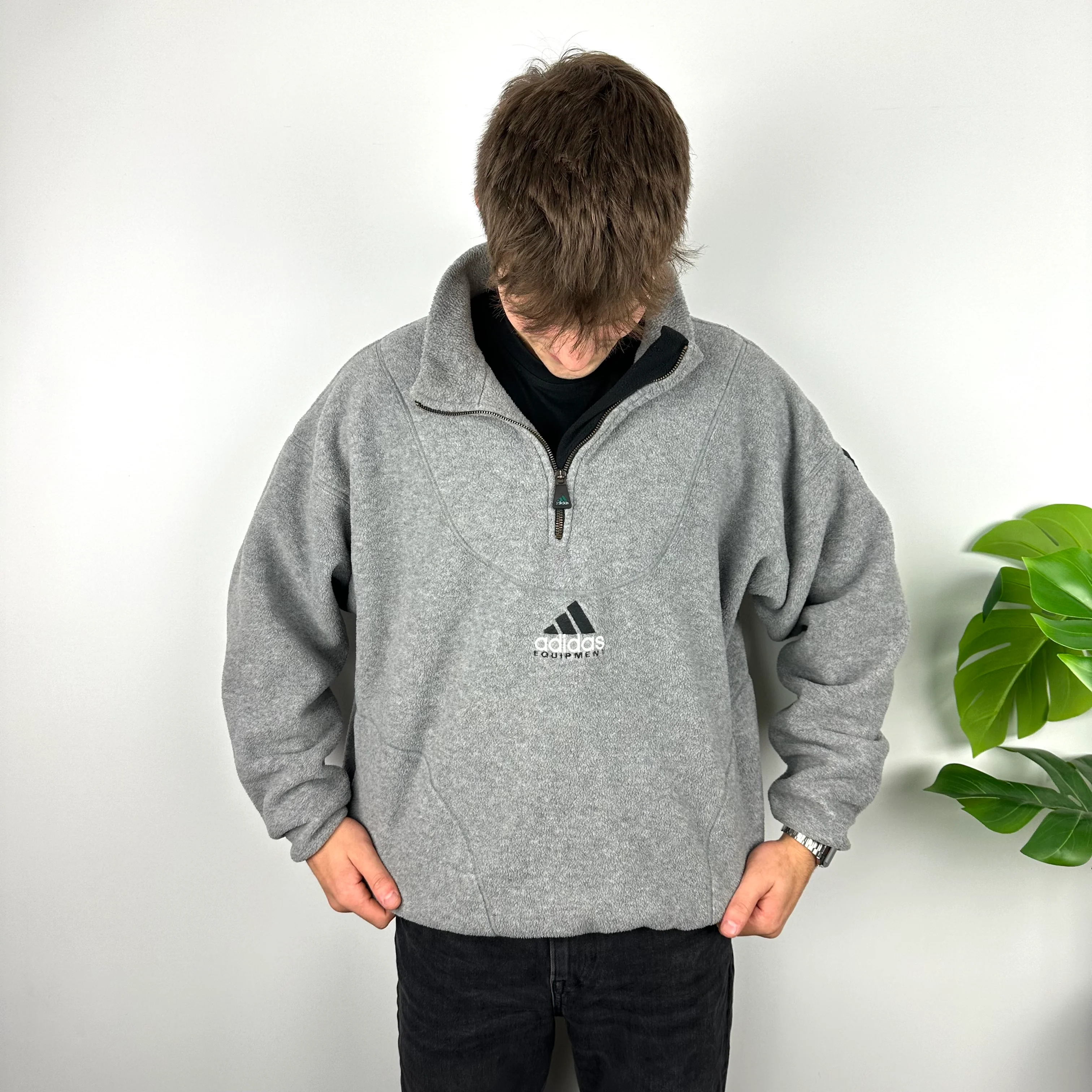 Adidas Equipment RARE Grey Embroidered Spell Out Teddy Bear Fleece Quarter Zip Sweatshirt (XL) - Image 6