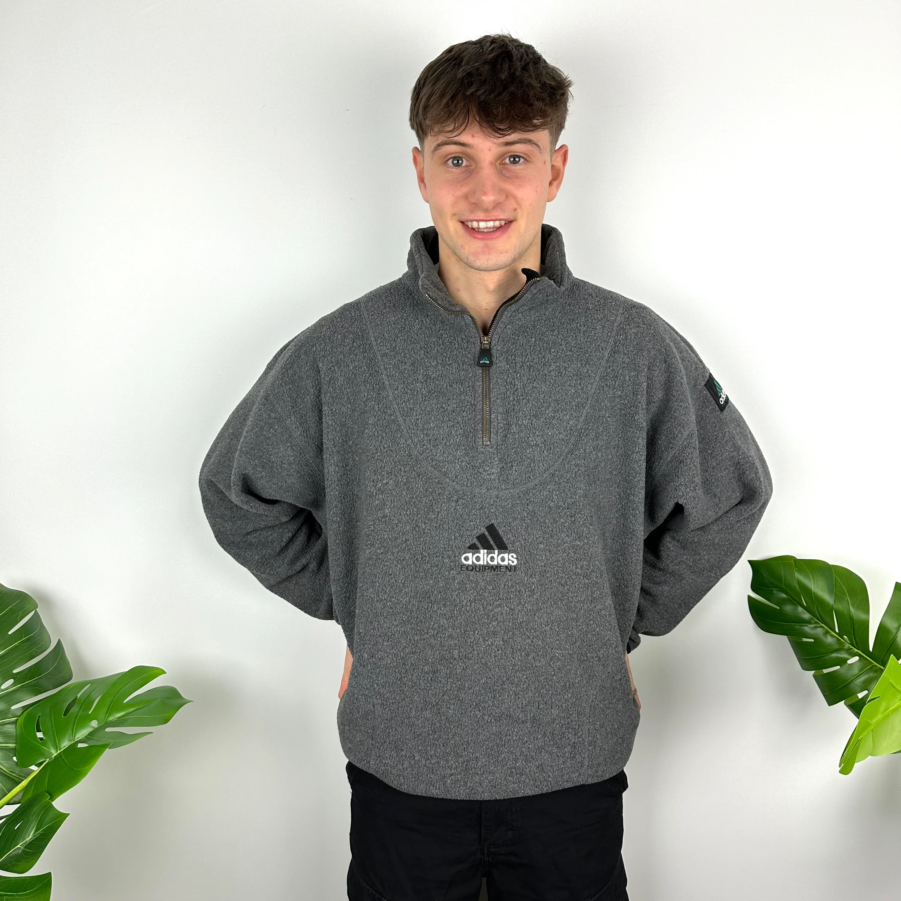 Adidas Equipment RARE Grey Embroidered Spell Out Teddy Bear Fleece Quarter Zip Sweatshirt (XL) - Image 2