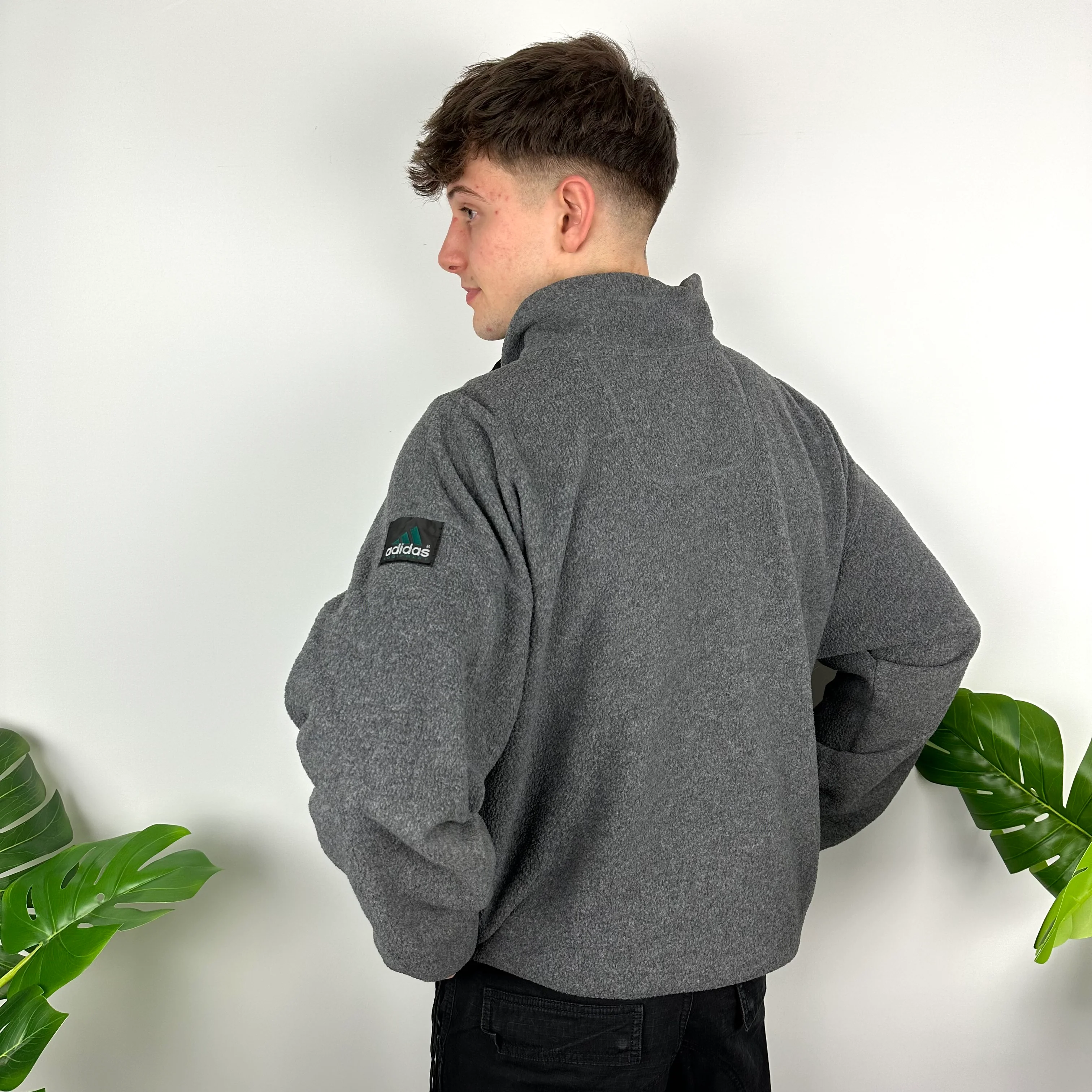 Adidas Equipment RARE Grey Embroidered Spell Out Teddy Bear Fleece Quarter Zip Sweatshirt (XL) - Image 3