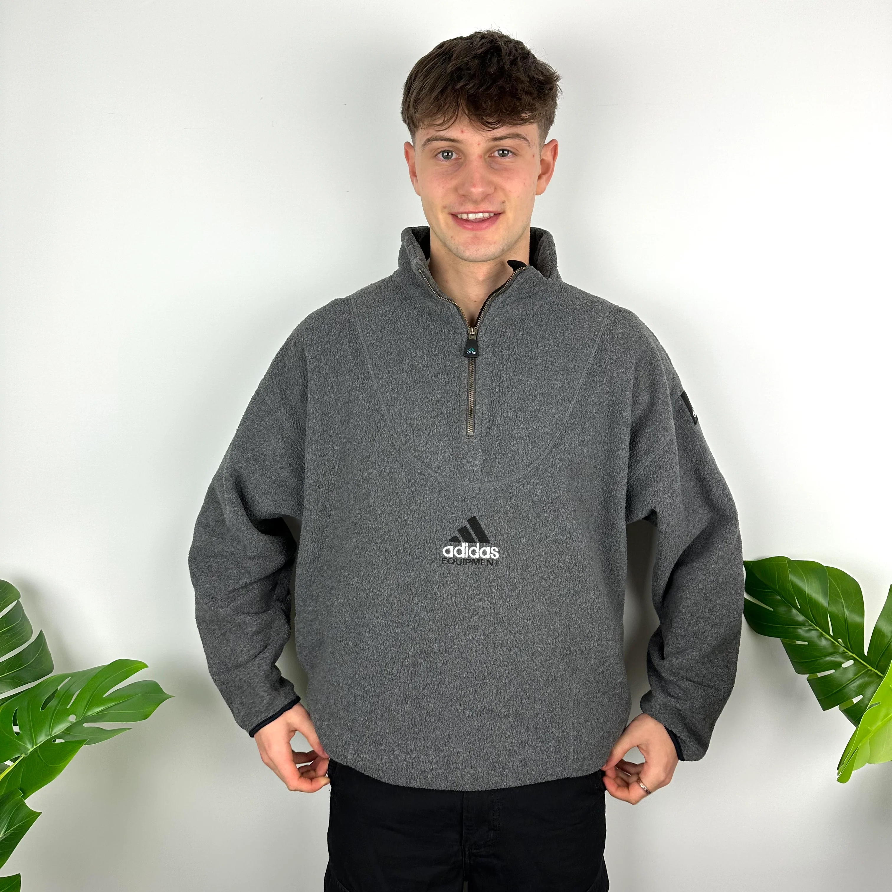 Adidas Equipment RARE Grey Embroidered Spell Out Teddy Bear Fleece Quarter Zip Sweatshirt (XL) - Image 5