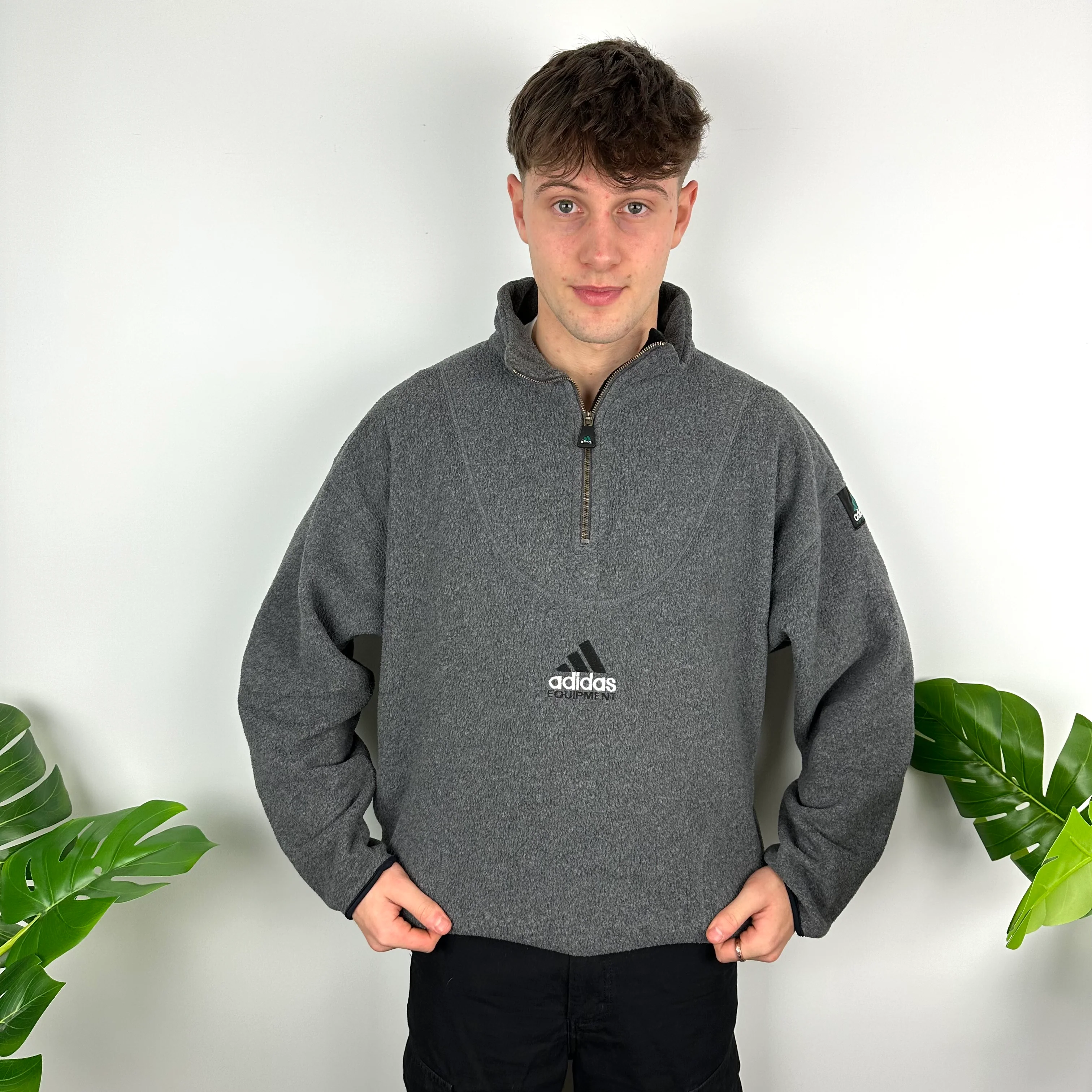Adidas Equipment RARE Grey Embroidered Spell Out Teddy Bear Fleece Quarter Zip Sweatshirt (XL) - Image 6