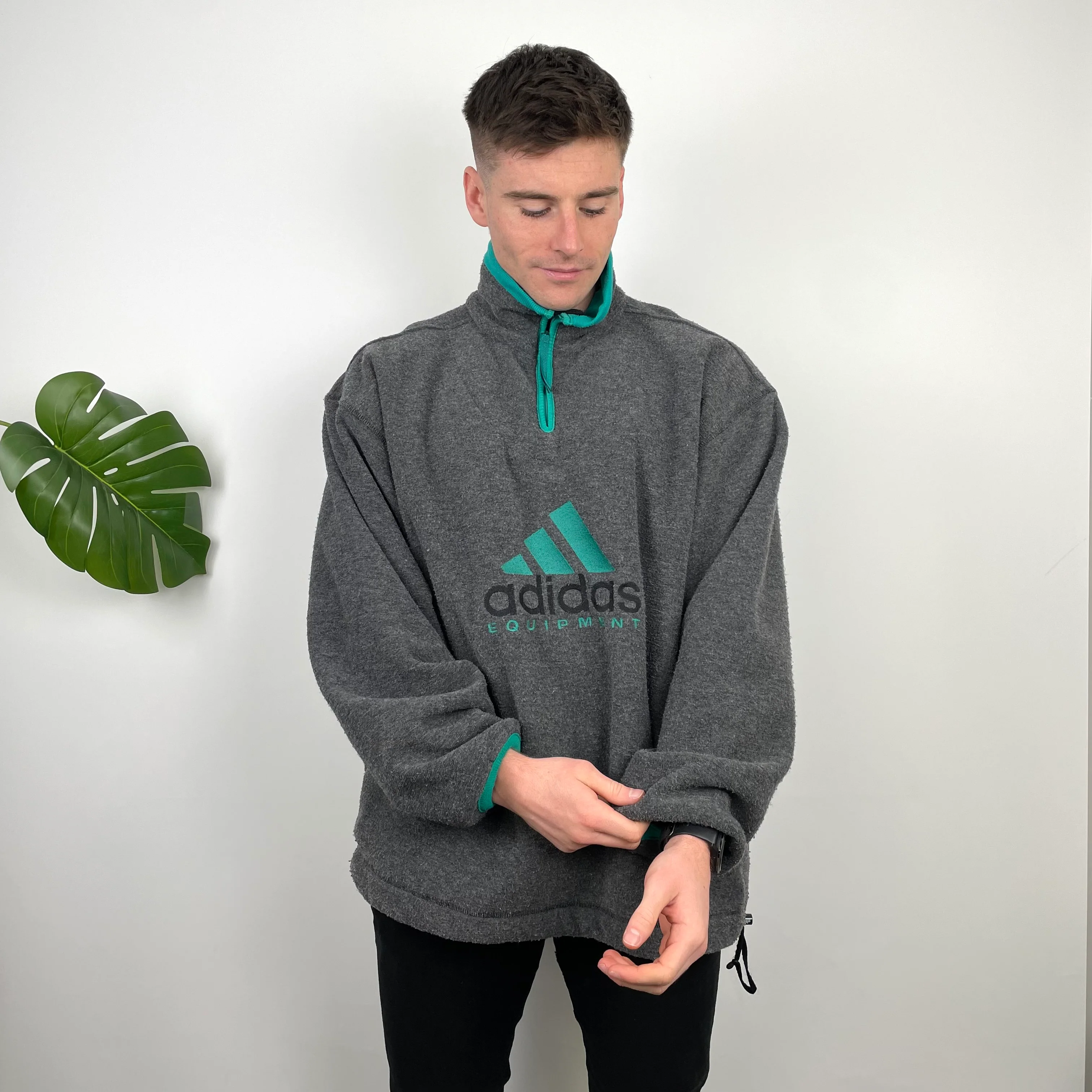 Adidas Equipment RARE Grey Embroidered Spell Out Teddy Bear Fleece Quarter Zip Sweatshirt (XL) - Image 2