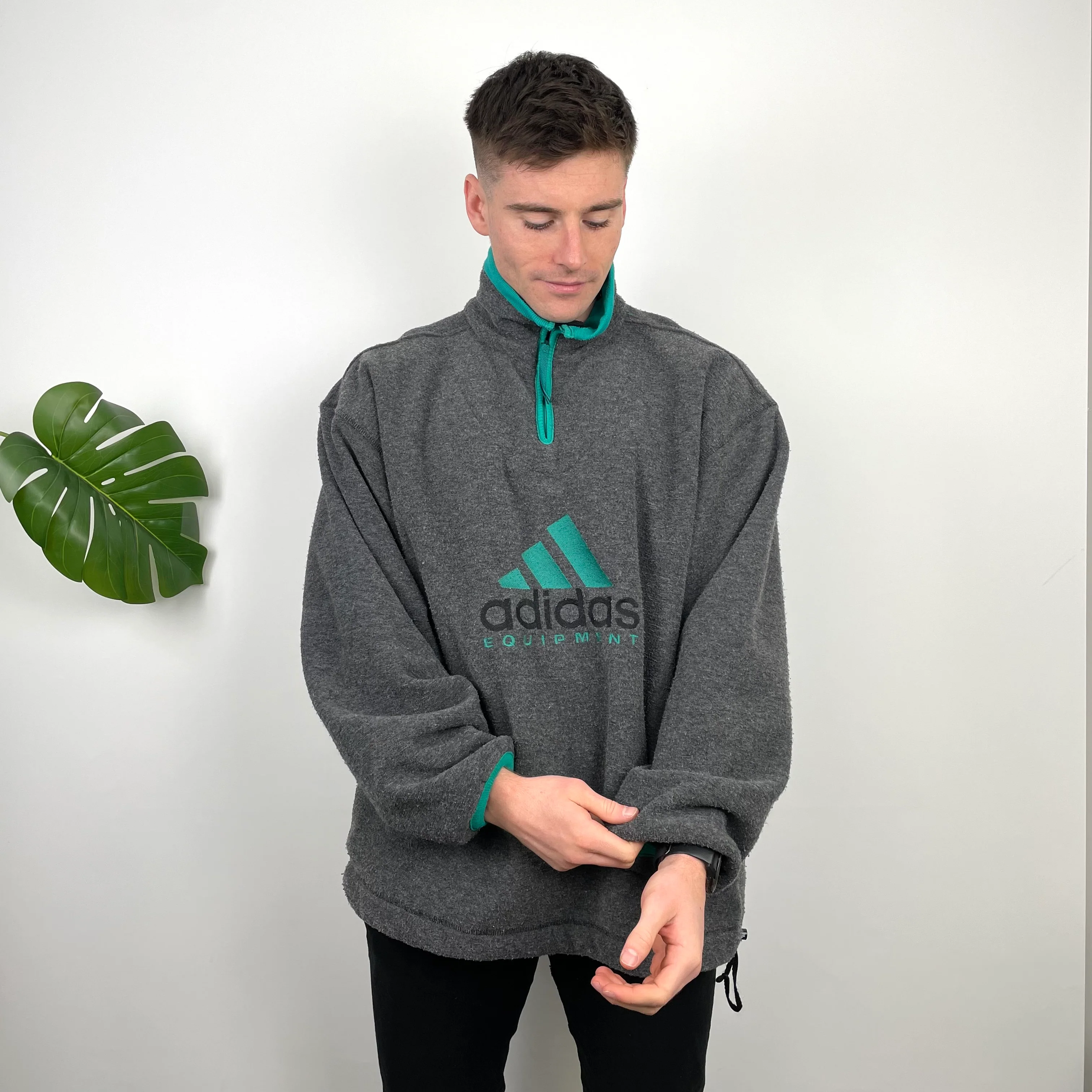 Adidas Equipment RARE Grey Embroidered Spell Out Teddy Bear Fleece Quarter Zip Sweatshirt (XL) - Image 5