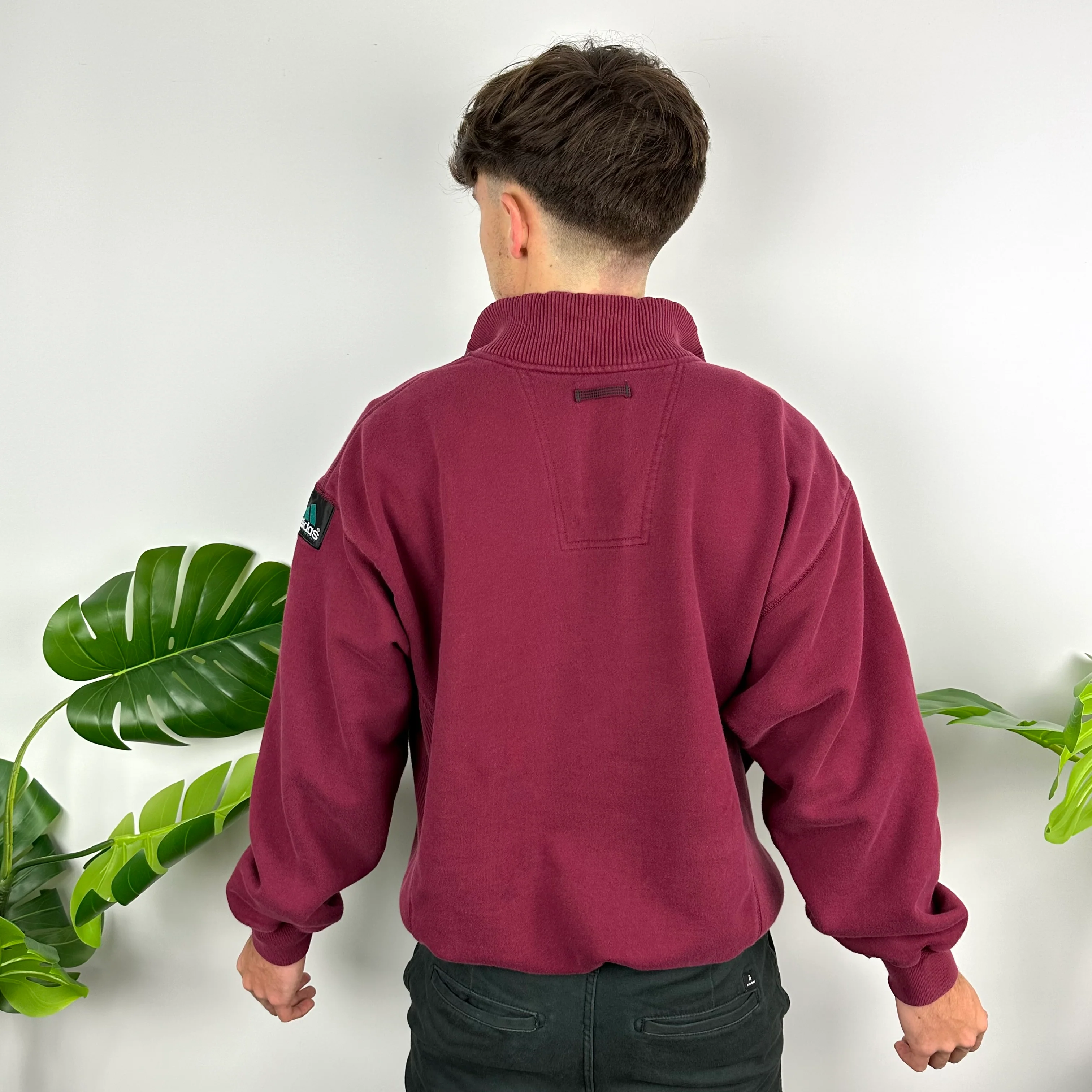 Adidas Equipment RARE Maroon Embroidered Spell Out Quarter Zip Sweatshirt (M) - Image 4