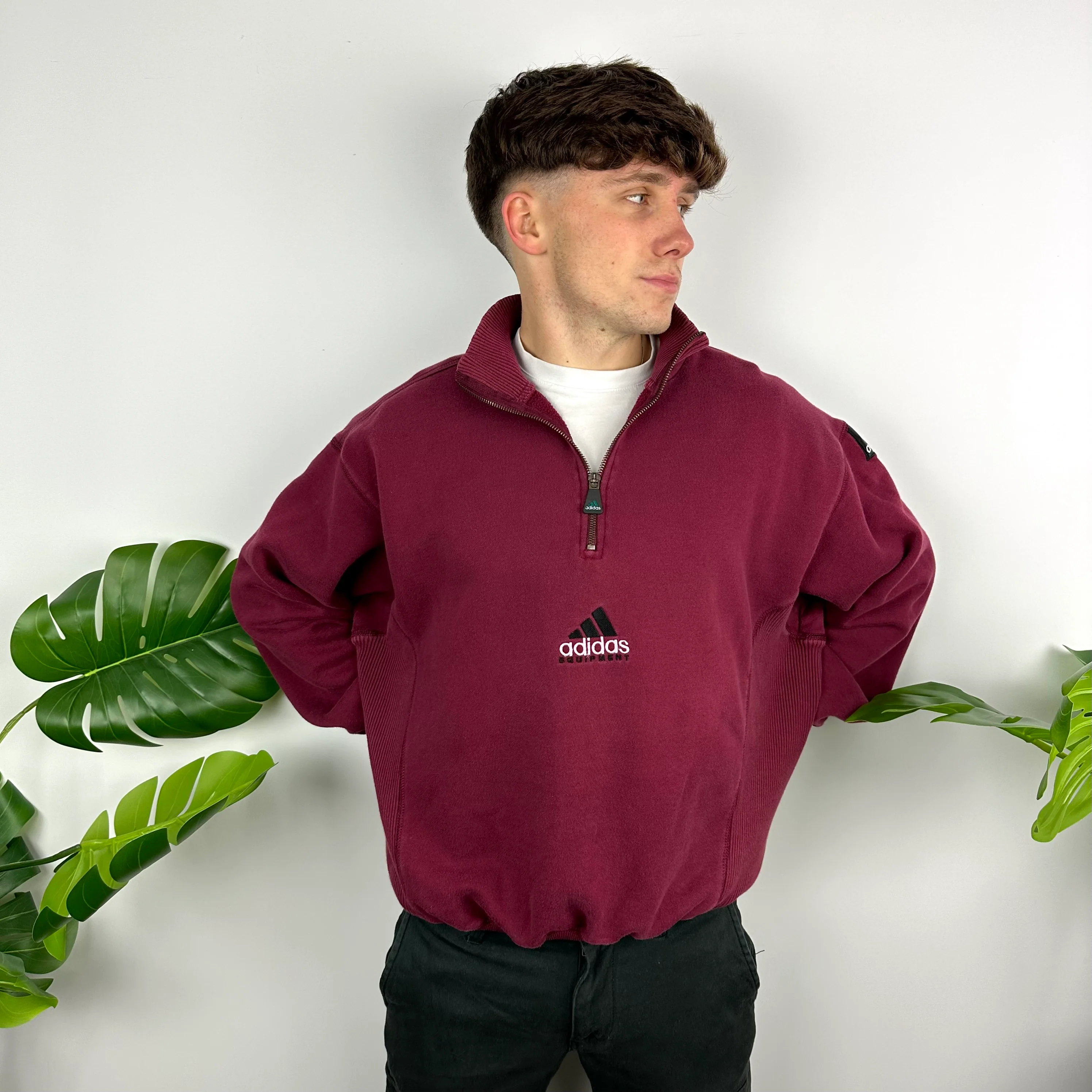 Adidas Equipment RARE Maroon Embroidered Spell Out Quarter Zip Sweatshirt (M) - Image 5