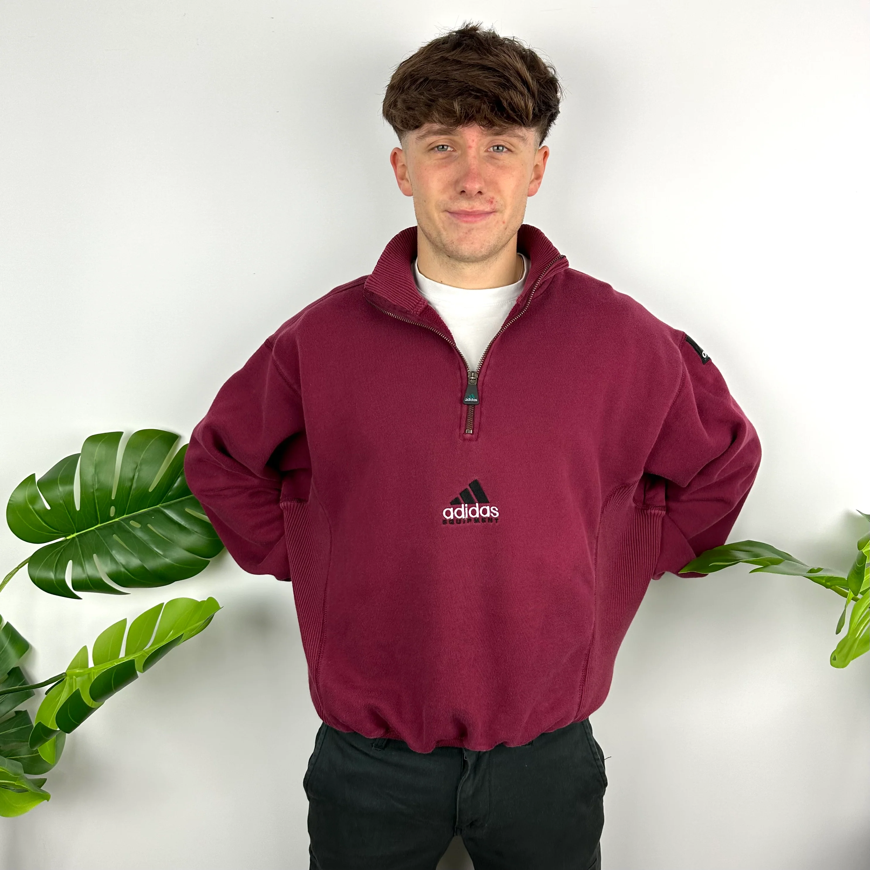 Adidas Equipment RARE Maroon Embroidered Spell Out Quarter Zip Sweatshirt (M) - Image 6