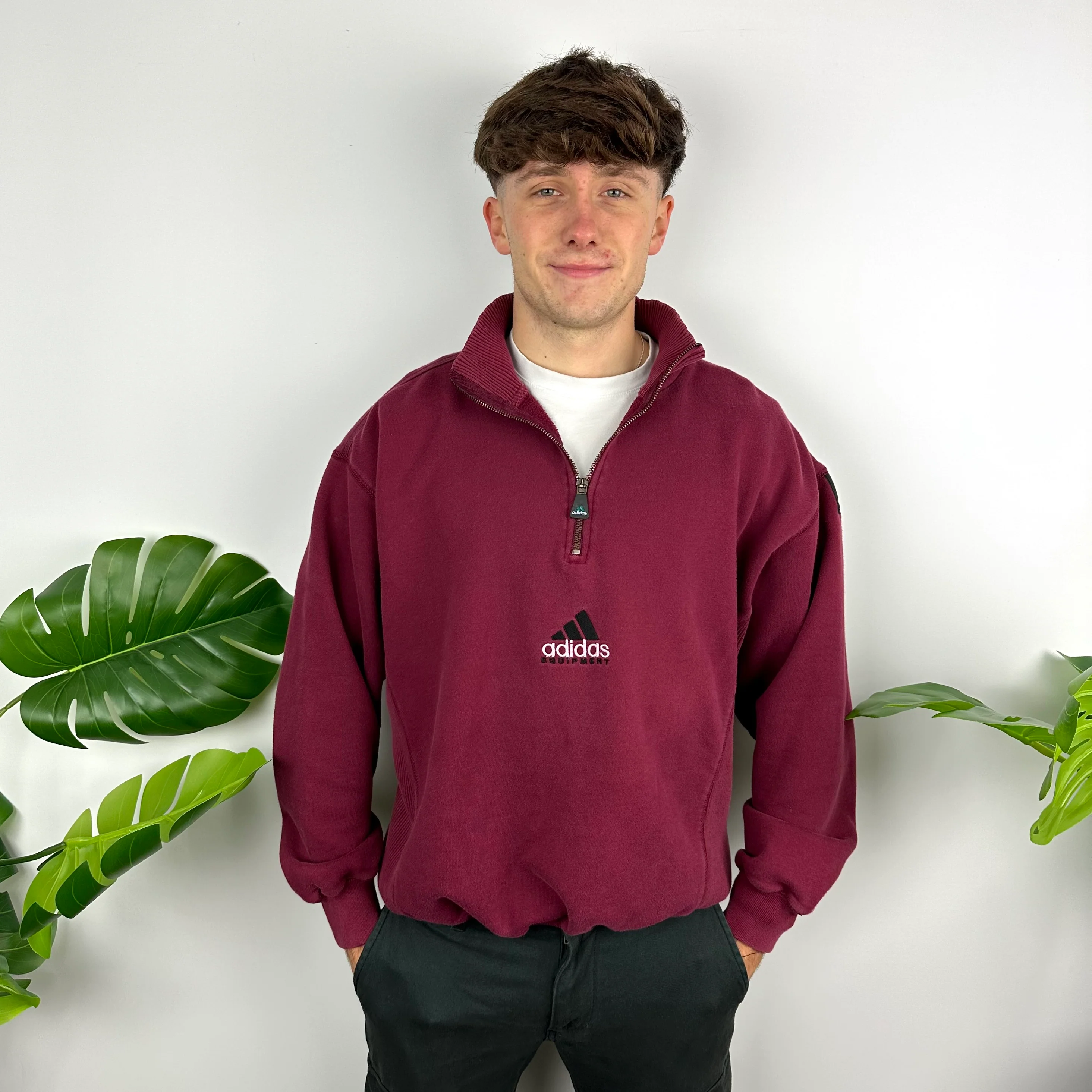 Adidas Equipment RARE Maroon Embroidered Spell Out Quarter Zip Sweatshirt (M) - Image 7