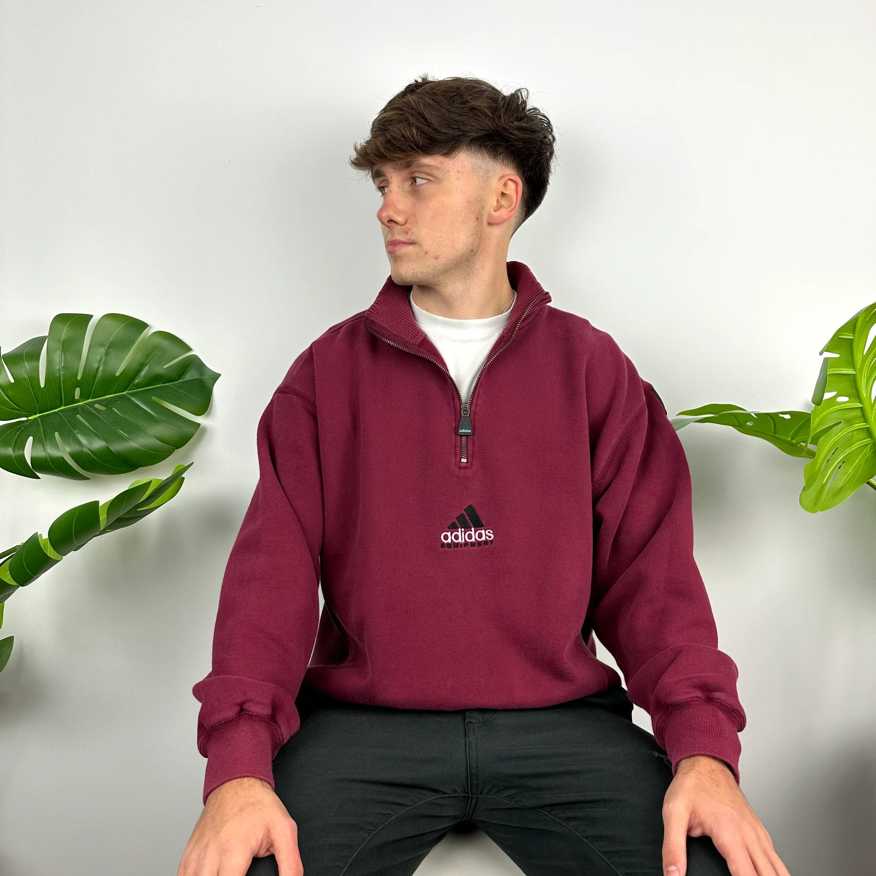 Adidas Equipment RARE Maroon Embroidered Spell Out Quarter Zip Sweatshirt (M) - Image 8