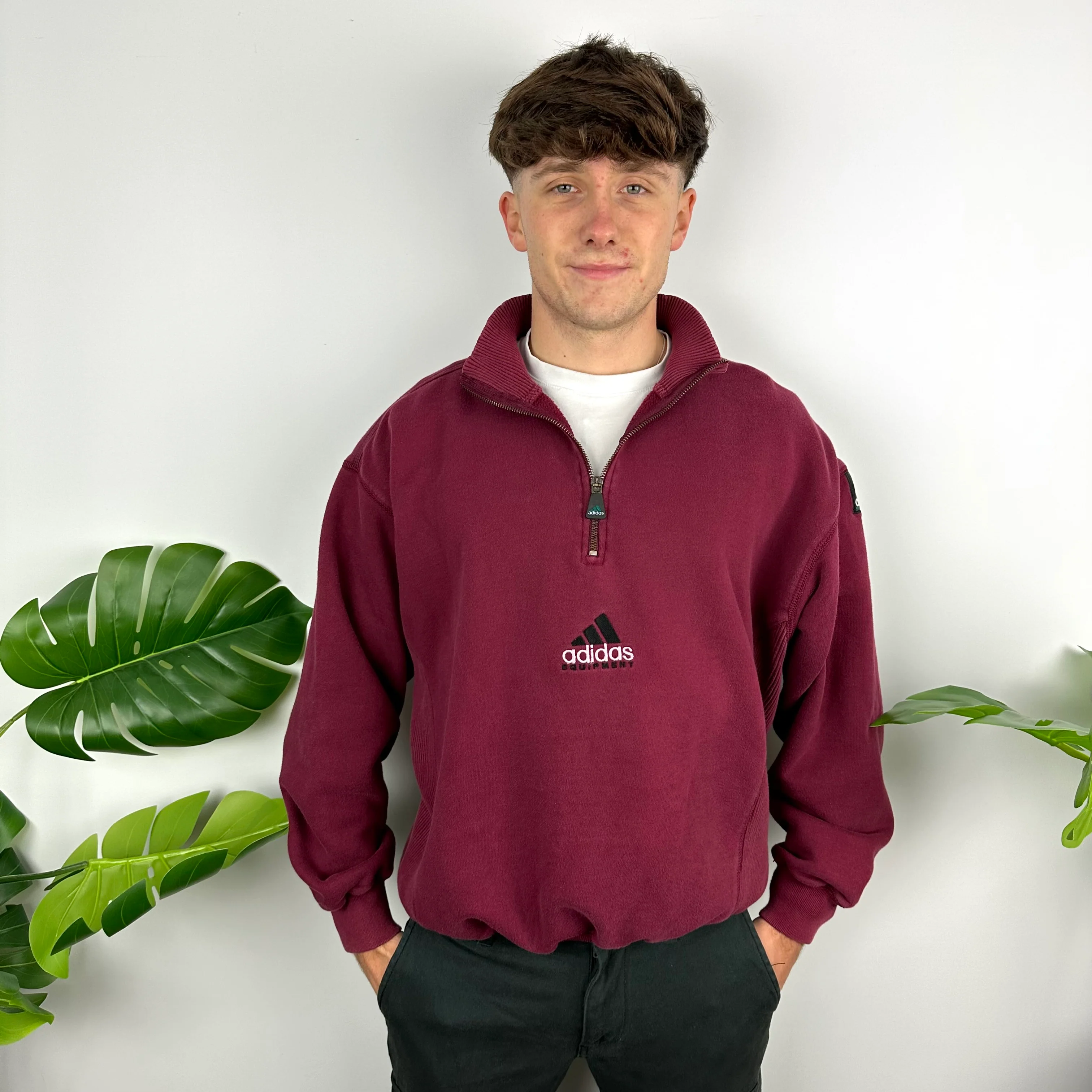 Adidas Equipment RARE Maroon Embroidered Spell Out Quarter Zip Sweatshirt (M) - Image 9