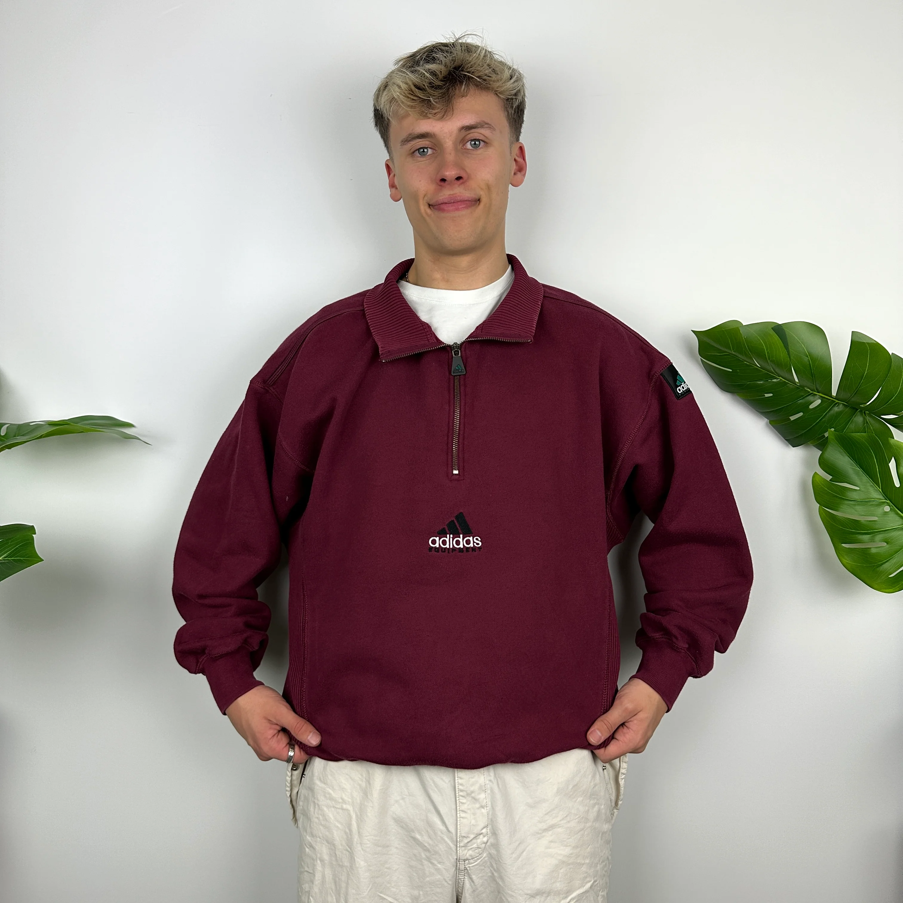 Adidas Equipment RARE Maroon Embroidered Spell Out Quarter Zip Sweatshirt (L) - Image 4