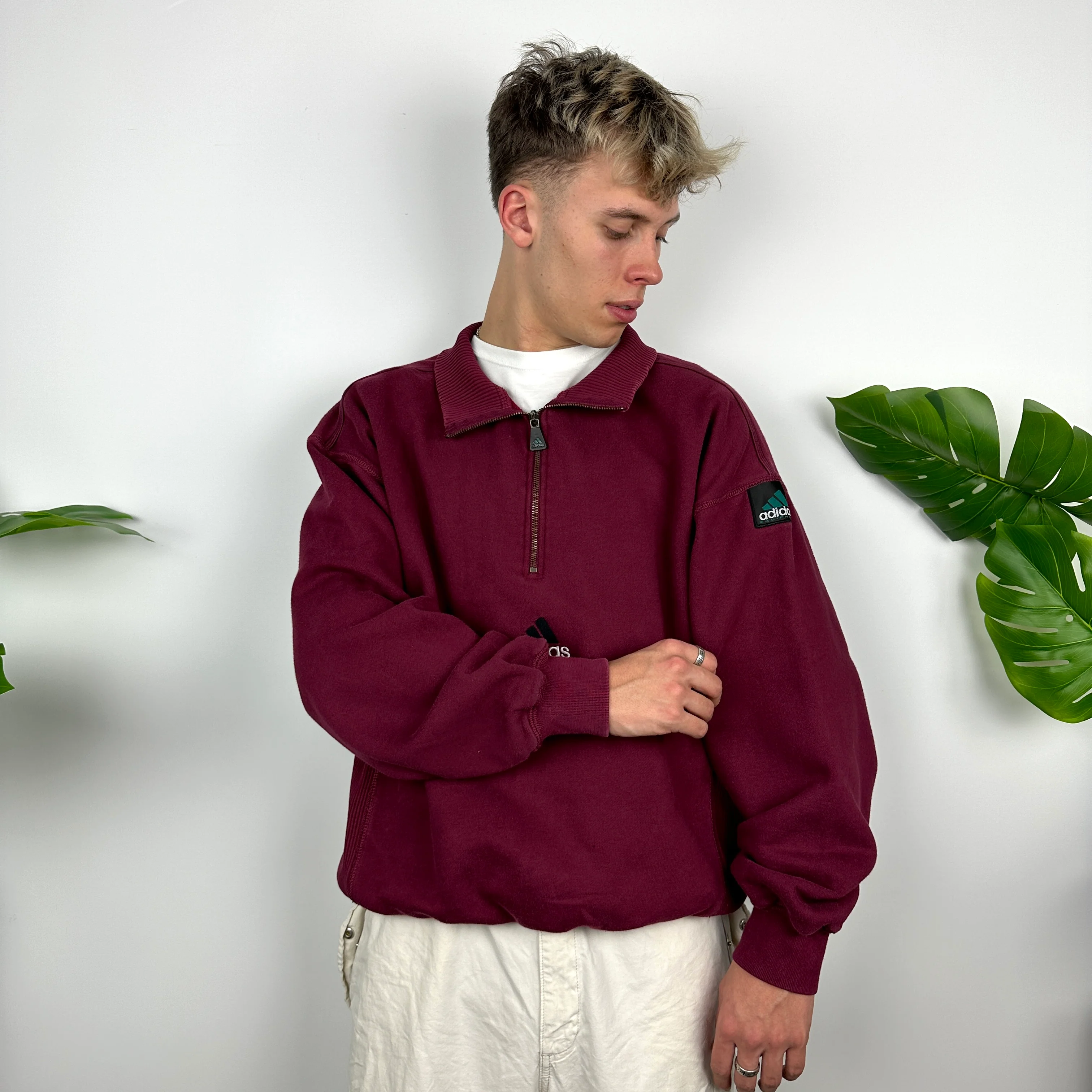 Adidas Equipment RARE Maroon Embroidered Spell Out Quarter Zip Sweatshirt (L) - Image 7
