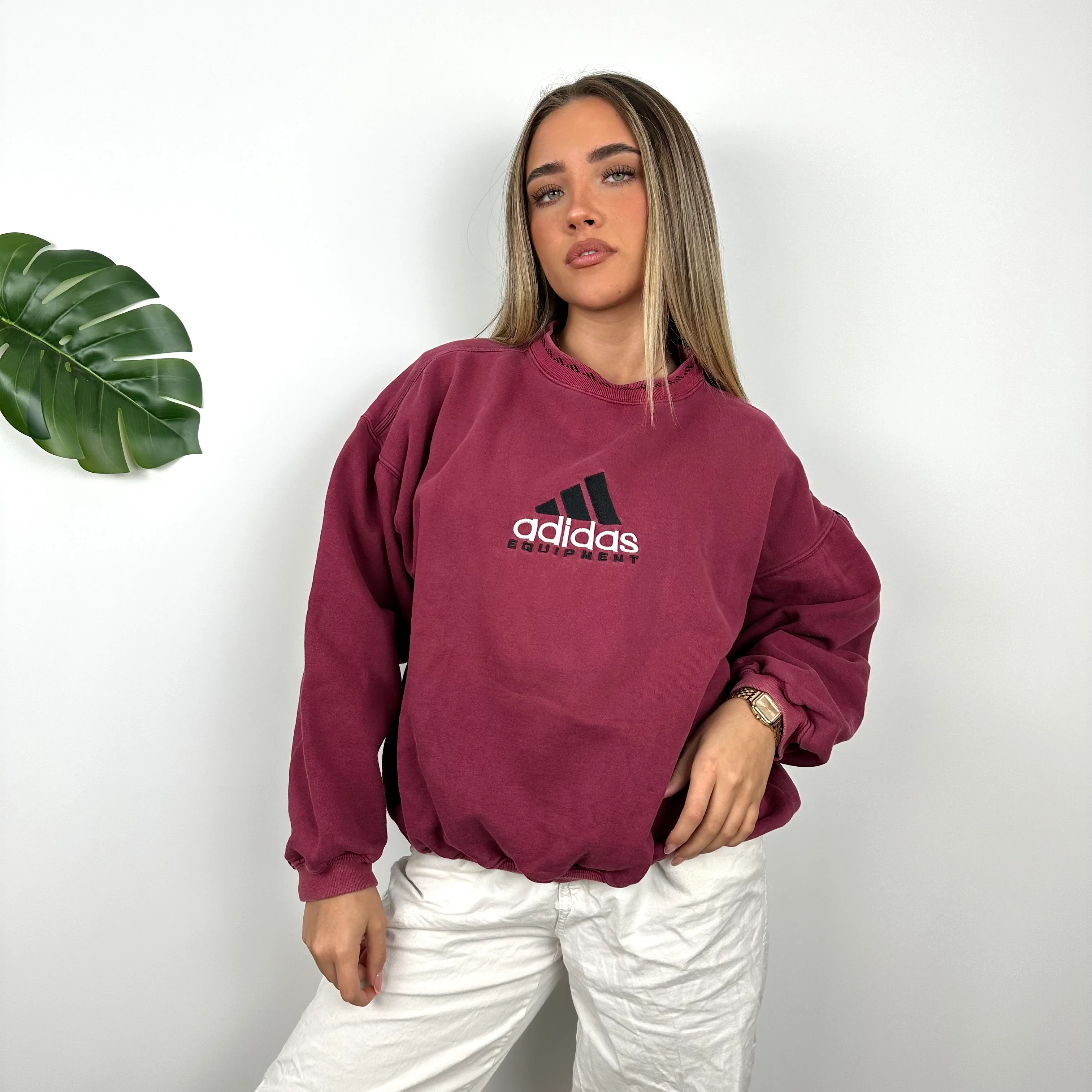 Adidas Equipment RARE Maroon Embroidered Spell Out Sweatshirt (M) - Image 2