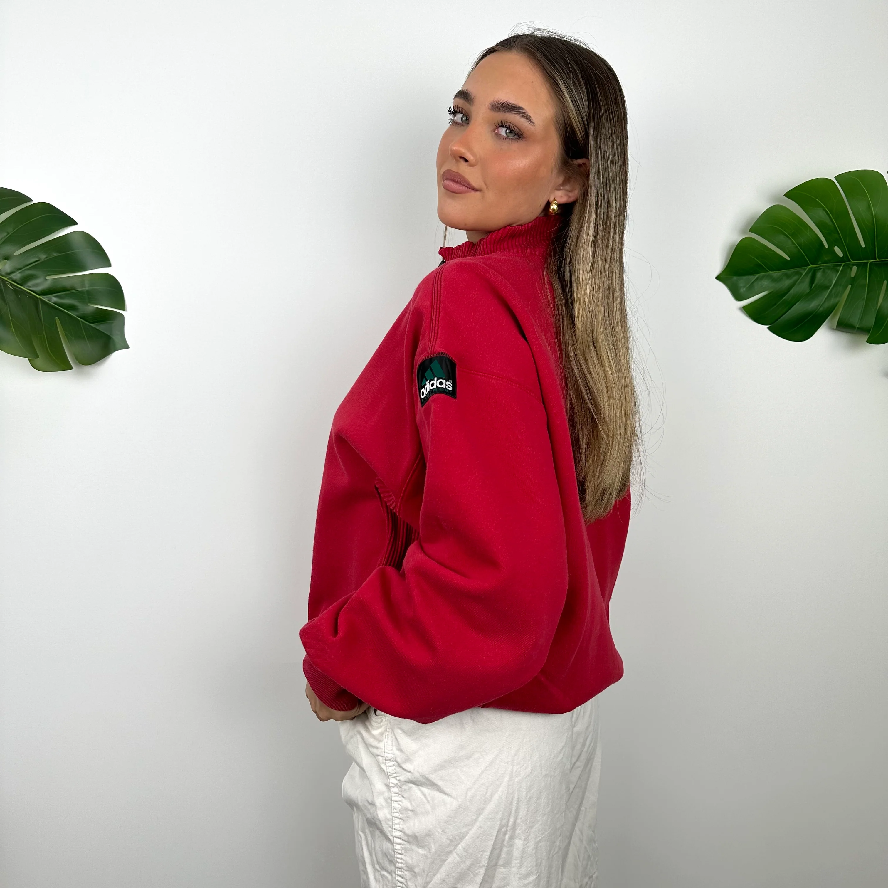 Adidas Equipment RARE Red Embroidered Spell Out Quarter Zip Sweatshirt (L) - Image 5