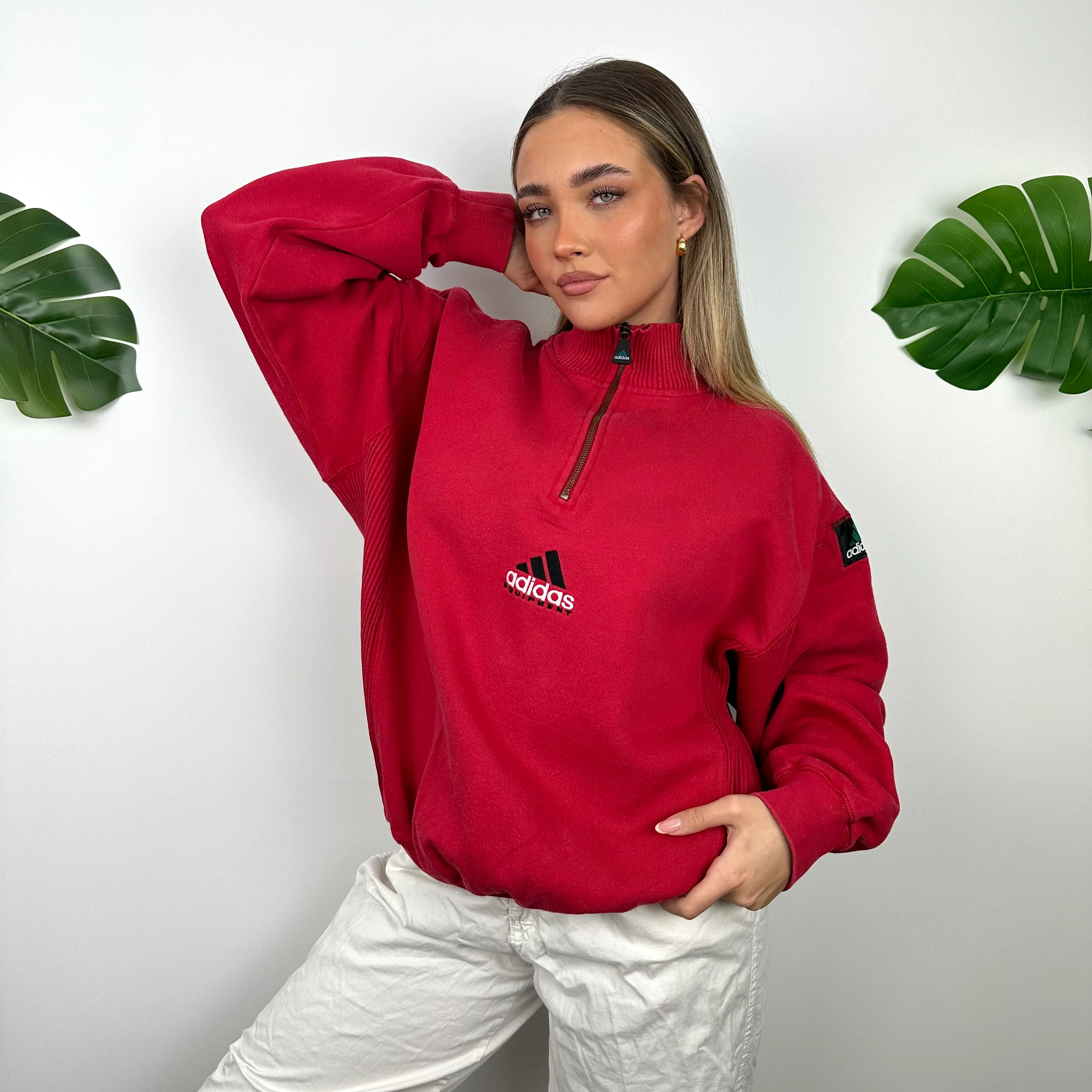 Adidas Equipment RARE Red Embroidered Spell Out Quarter Zip Sweatshirt (L) - Image 8