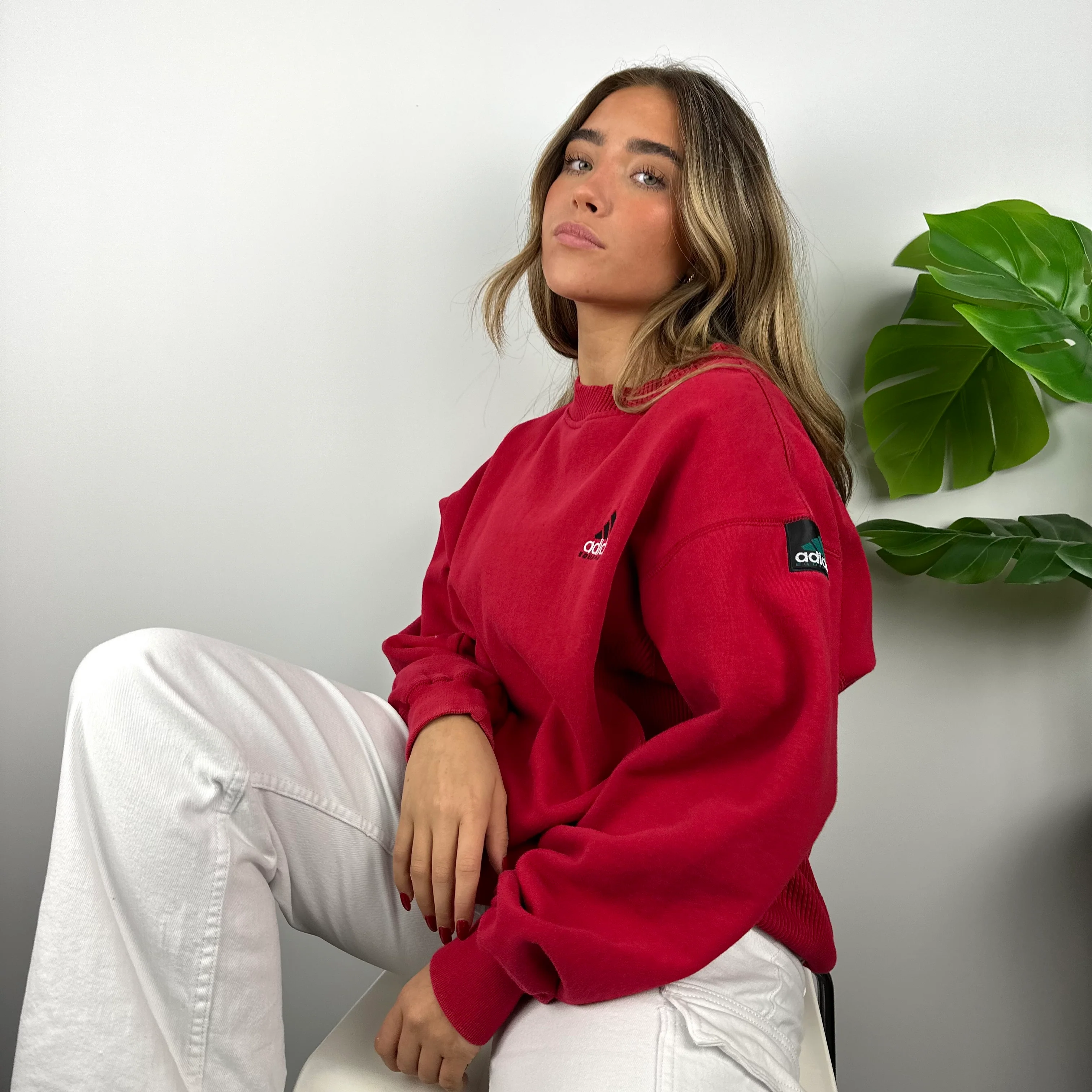 Adidas Equipment RARE Red Embroidered Spell Out Sweatshirt (L) - Image 5