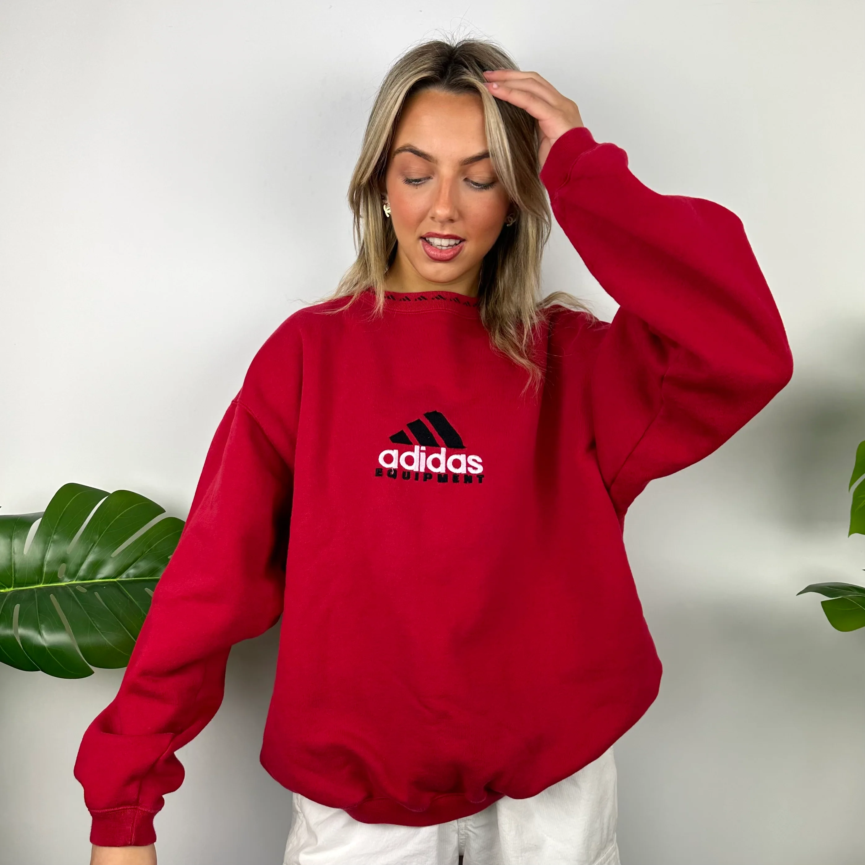 Adidas Equipment RARE Red Embroidered Spell Out Sweatshirt (M) - Image 6