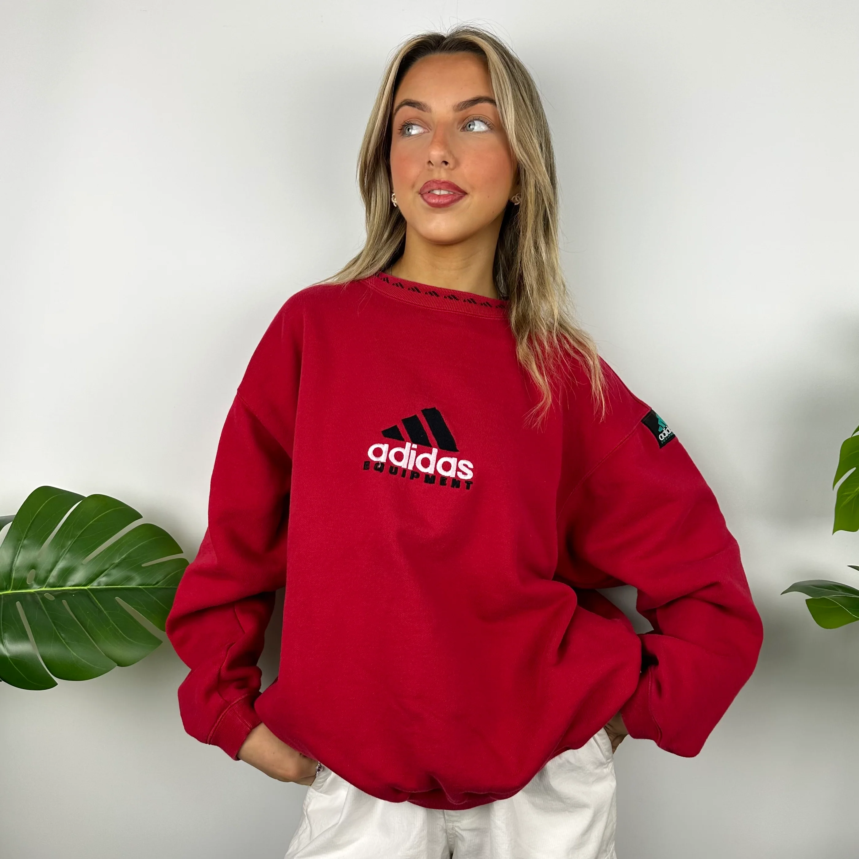 Adidas Equipment RARE Red Embroidered Spell Out Sweatshirt (M) - Image 7