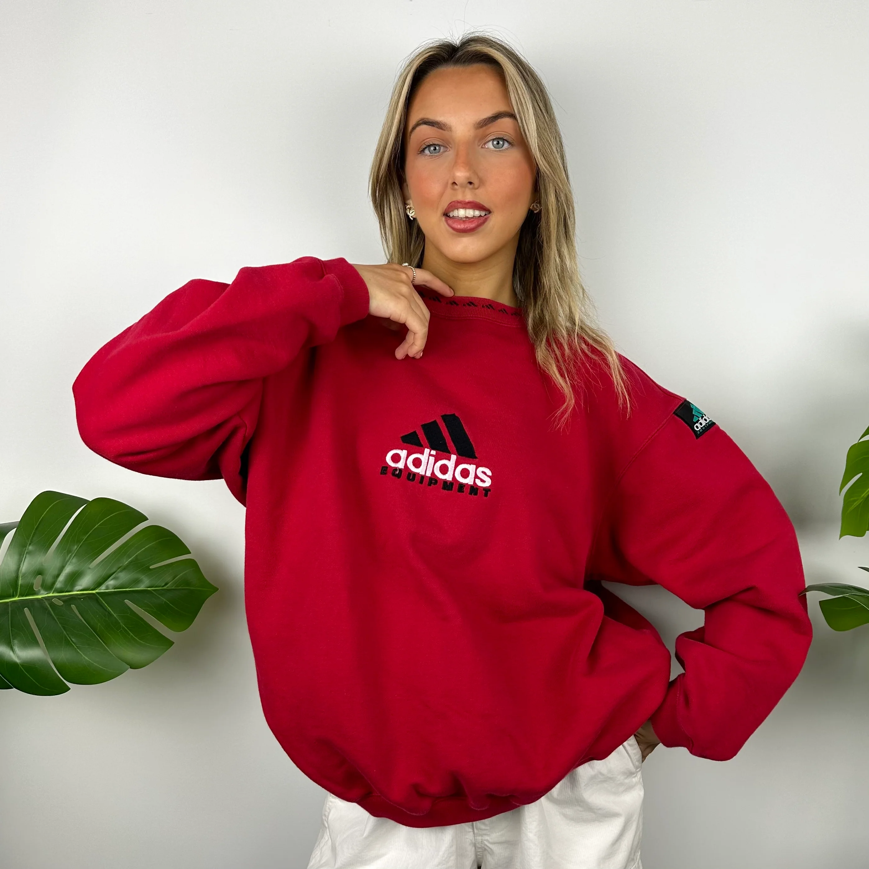 Adidas Equipment RARE Red Embroidered Spell Out Sweatshirt (M) - Image 9