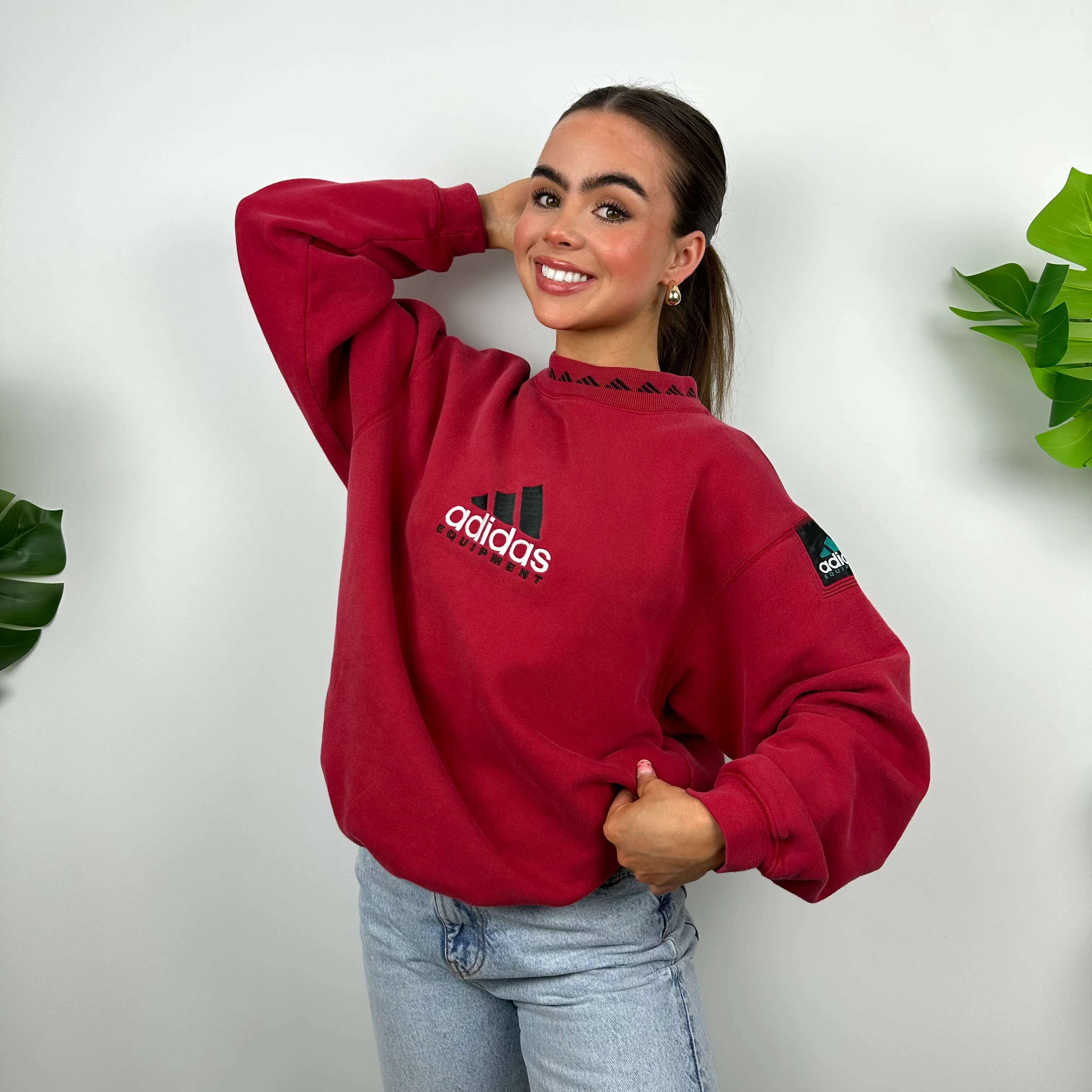 Adidas Equipment RARE Red Embroidered Spell Out Sweatshirt (L) - Image 2