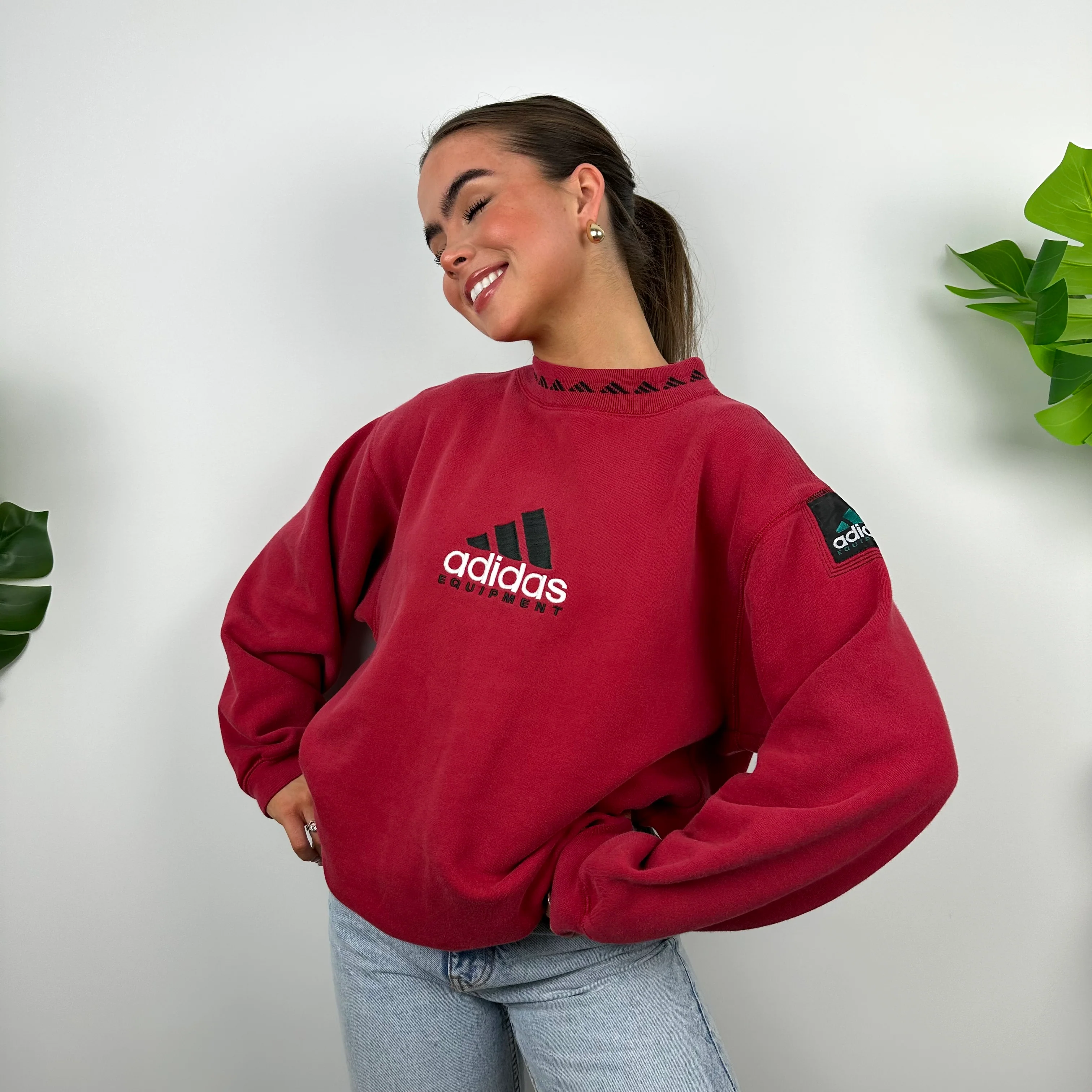 Adidas Equipment RARE Red Embroidered Spell Out Sweatshirt (L) - Image 3