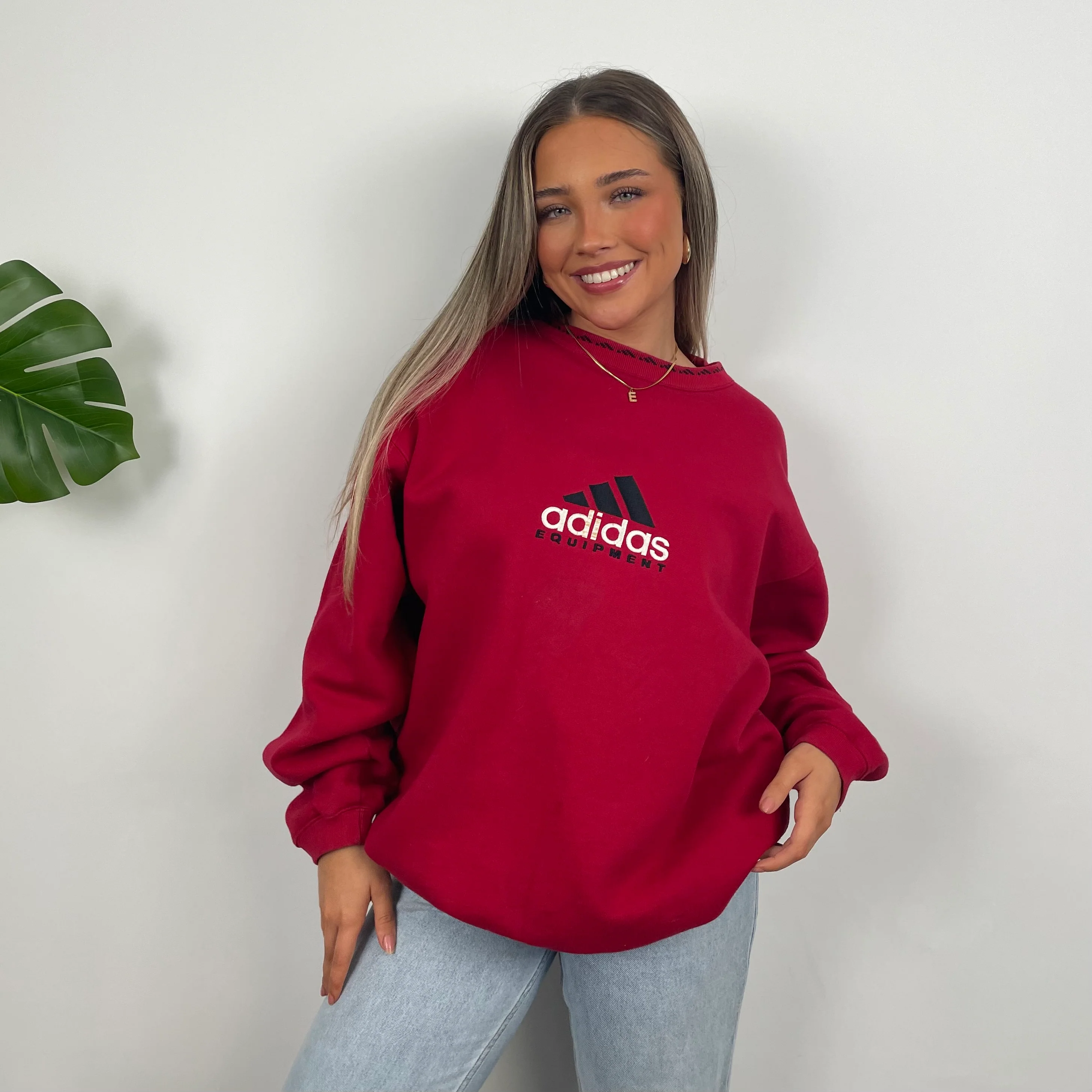 Adidas Equipment RARE Red Embroidered Spell Out Sweatshirt (M) - Image 3