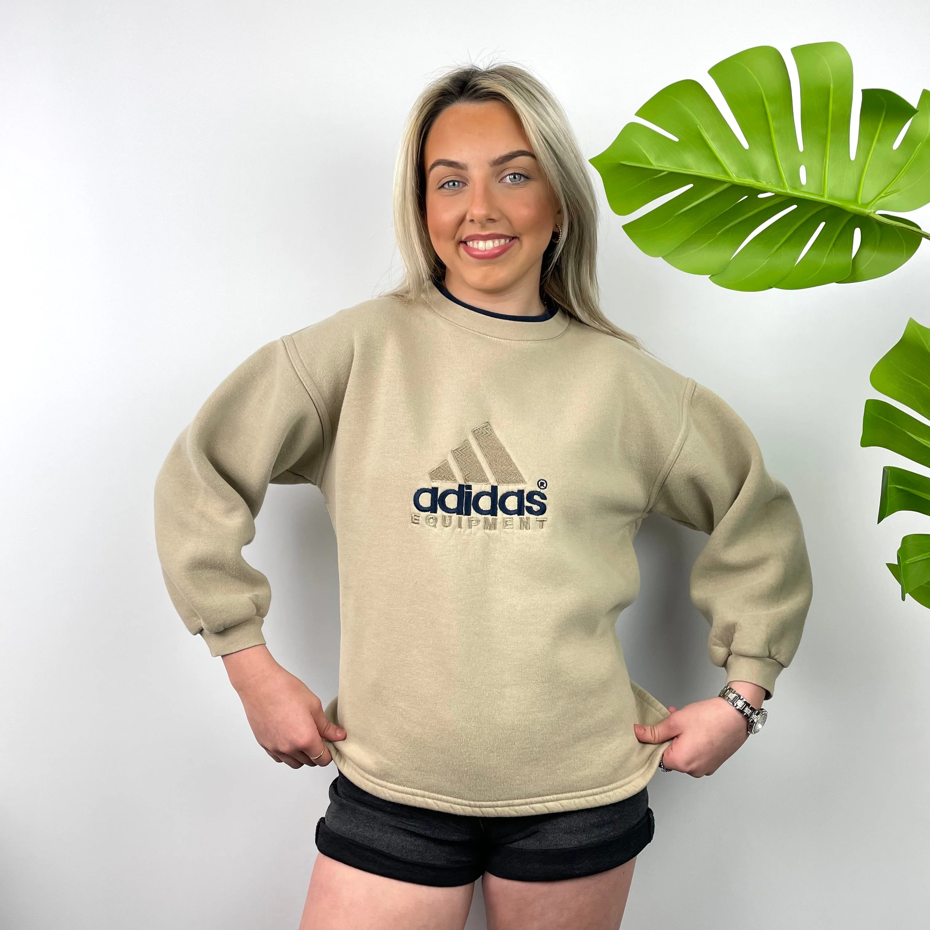 Adidas Equipment RARE Tan Beige Embroidered Spell Out Sweatshirt (S) - Image 2