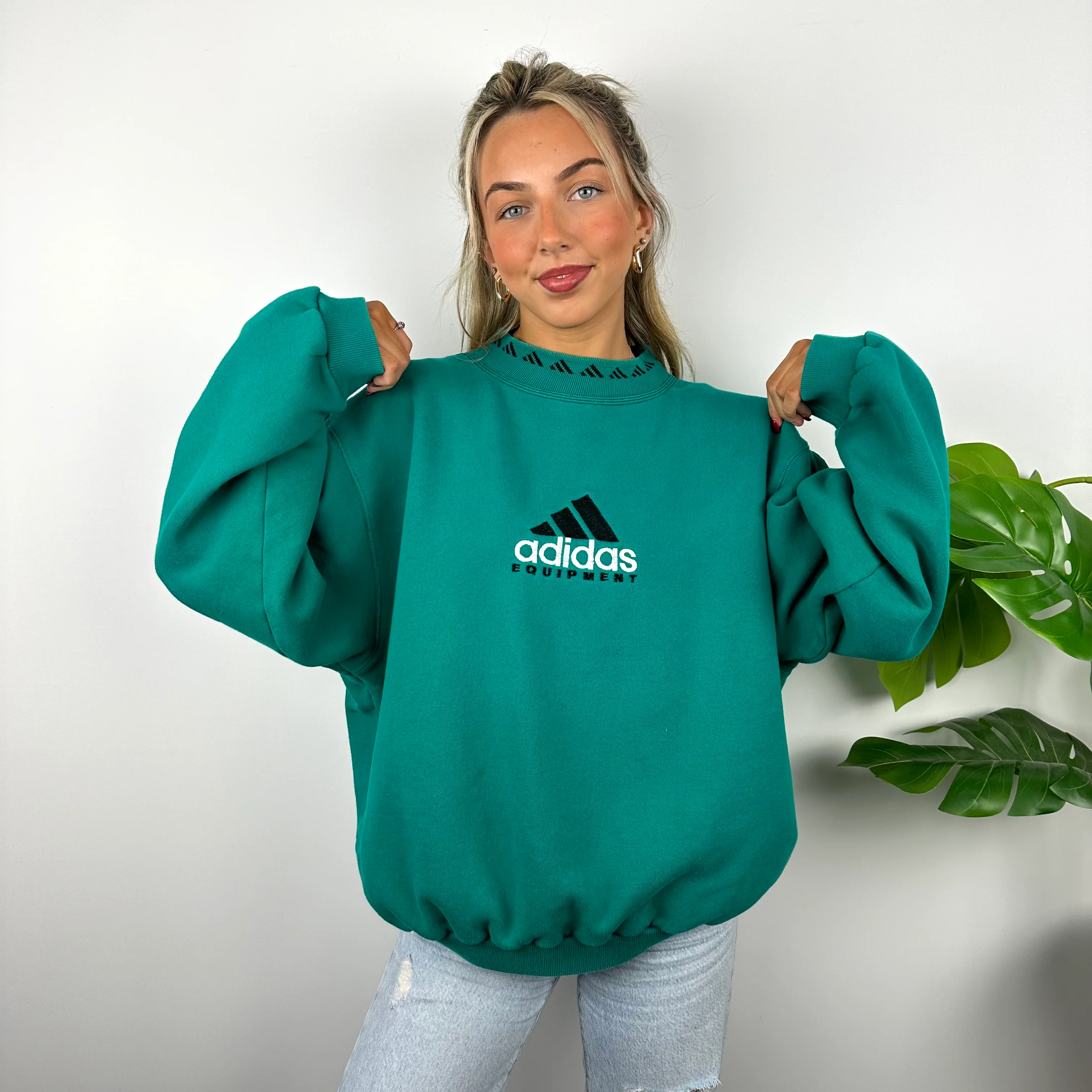 Adidas Equipment RARE Turquoise Blue Embroidered Spell Out Sweatshirt (M) - Image 3