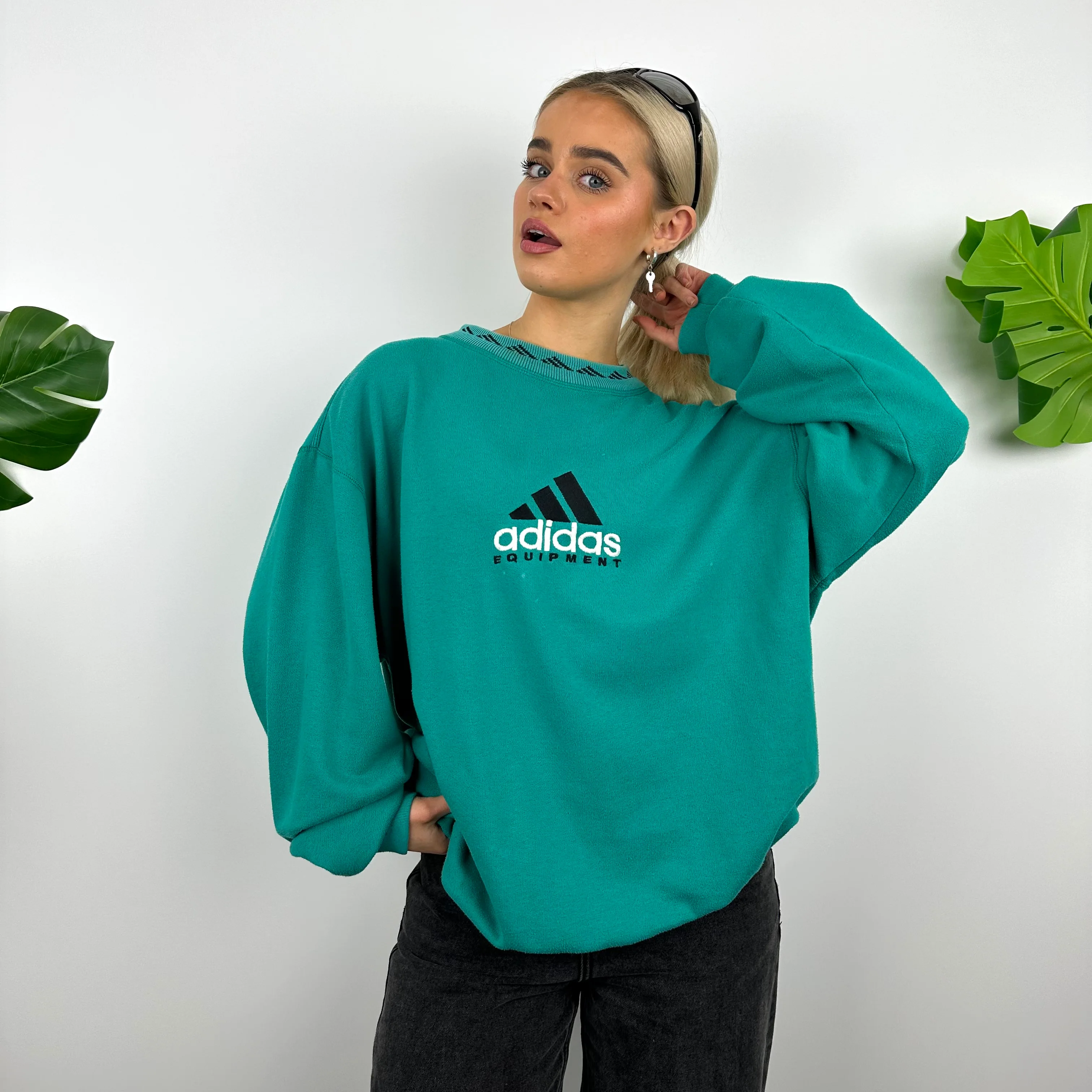 Adidas Equipment RARE Turquoise Blue Embroidered Spell Out Sweatshirt (M) - Image 2
